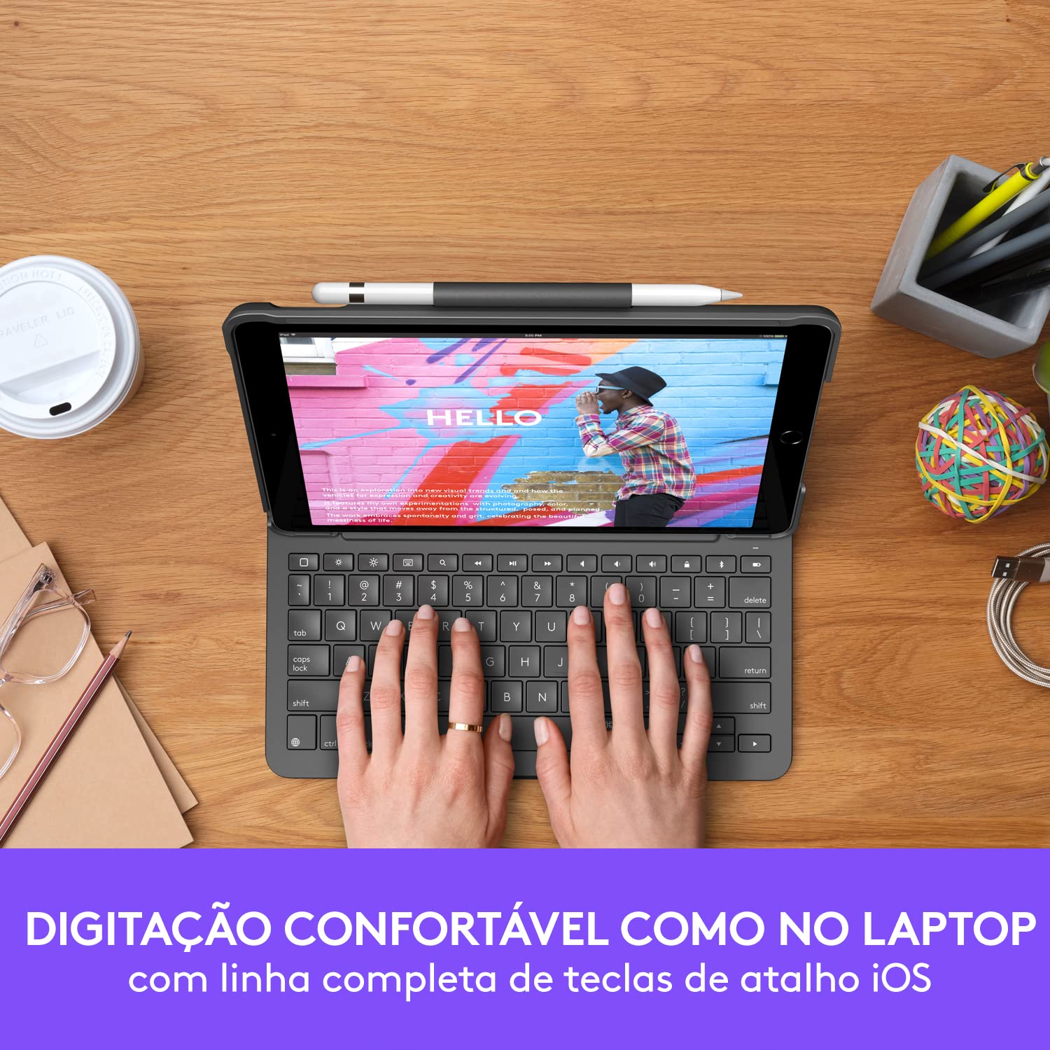 Capa com Teclado Logitech Slim Folio para iPad 7ª, 8ª e 9ª