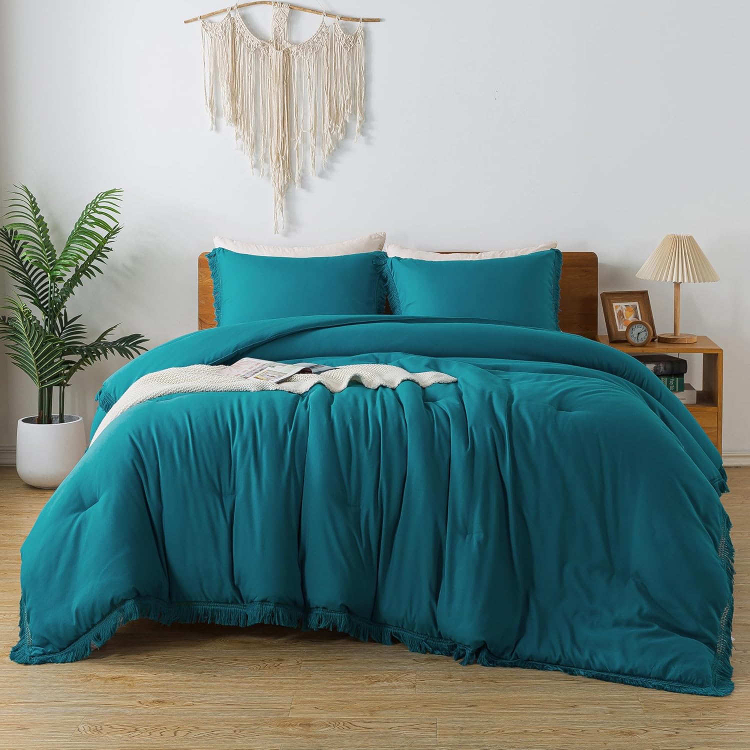 Andency Turquoise Comforter Set King, 3 Pieces Boho Teal Tassel Lightweight Bedding Comforter Sets for King Bed, All Season Bed Set (104x90In Comforter & 2 Pillowcases) - Image 7