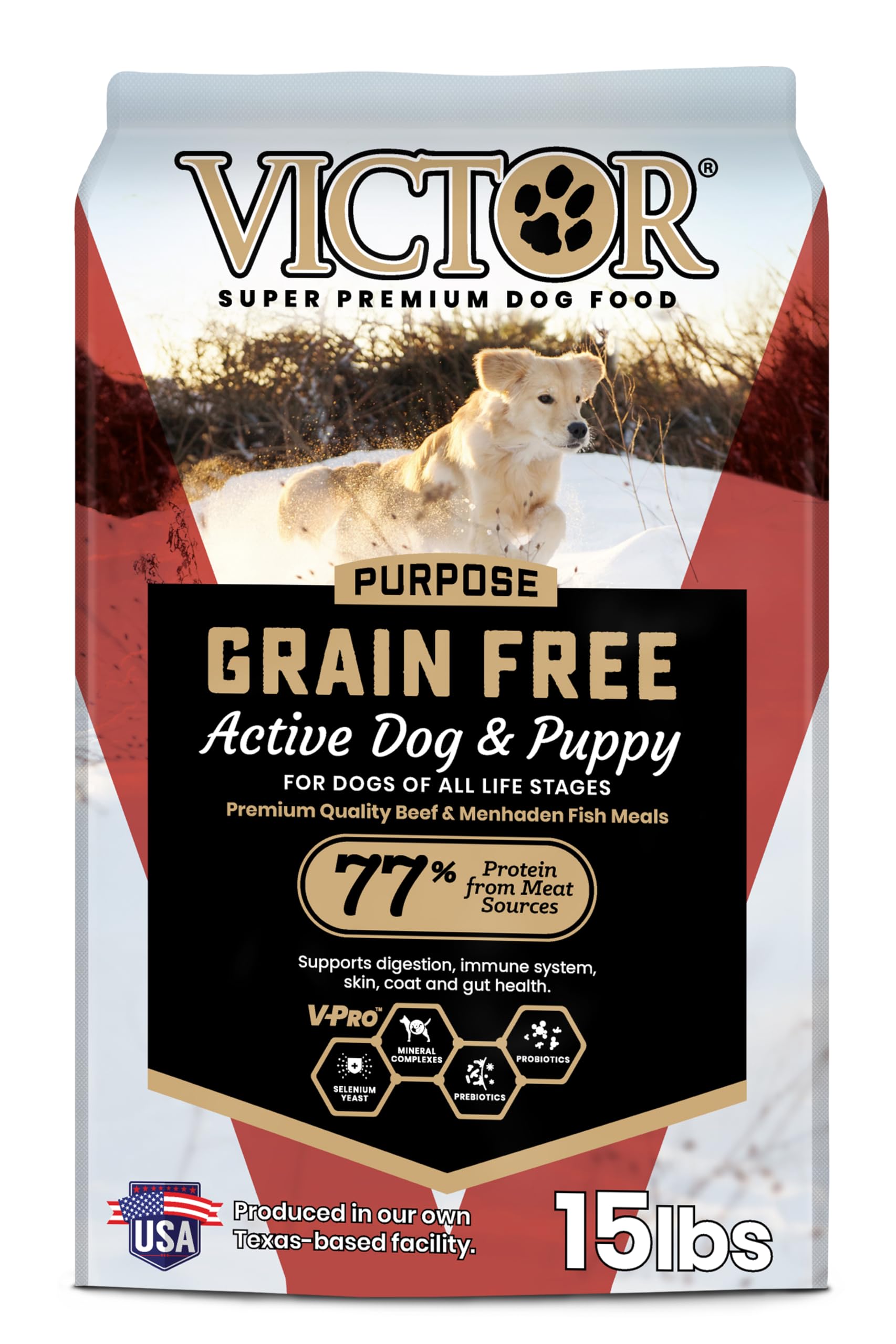 VICTOR Super Premium Dog Food – High Protein Grain Free Active Dog & Puppy Kibble – Dry Food with 33% Protein, Gluten-Free - Premium Beef, Pork, Fish Meals for High Energy Dogs, 15lbs