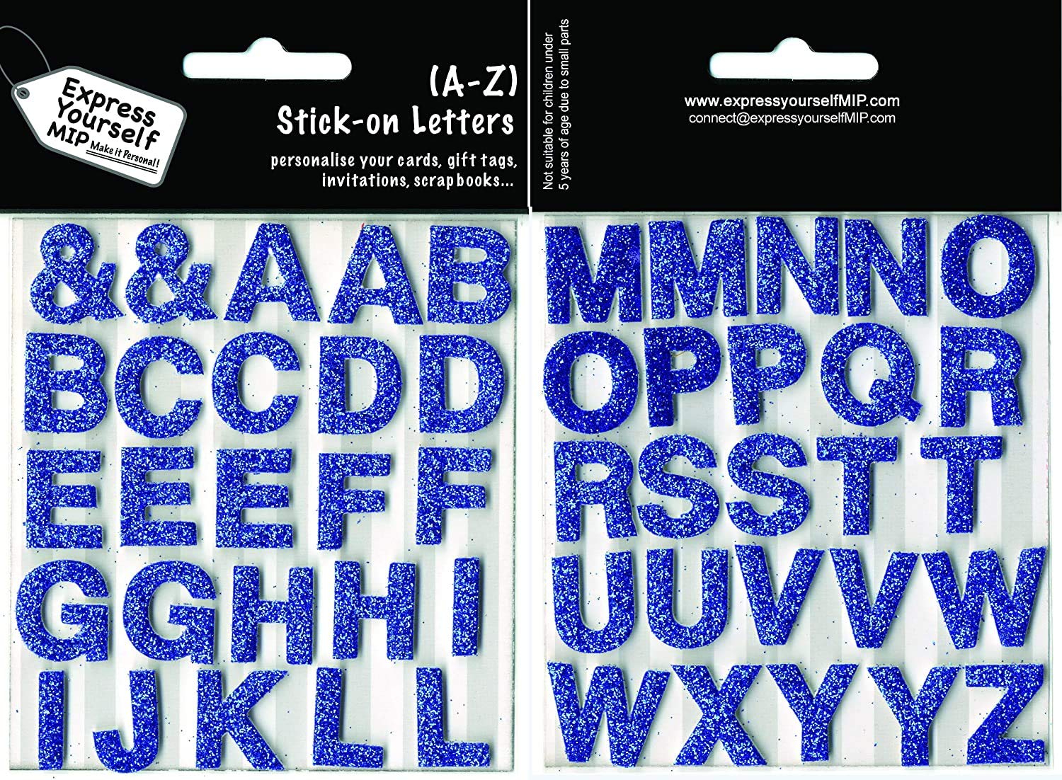 Express Yourself MIPBlue A-Z Alphabet Stickers - Self Adhesive Greeting Card Craft Embellishment Sticker Set for Card Making, Gift Wrapping, Scrapbooking, Paper Crafts and DIY Projects