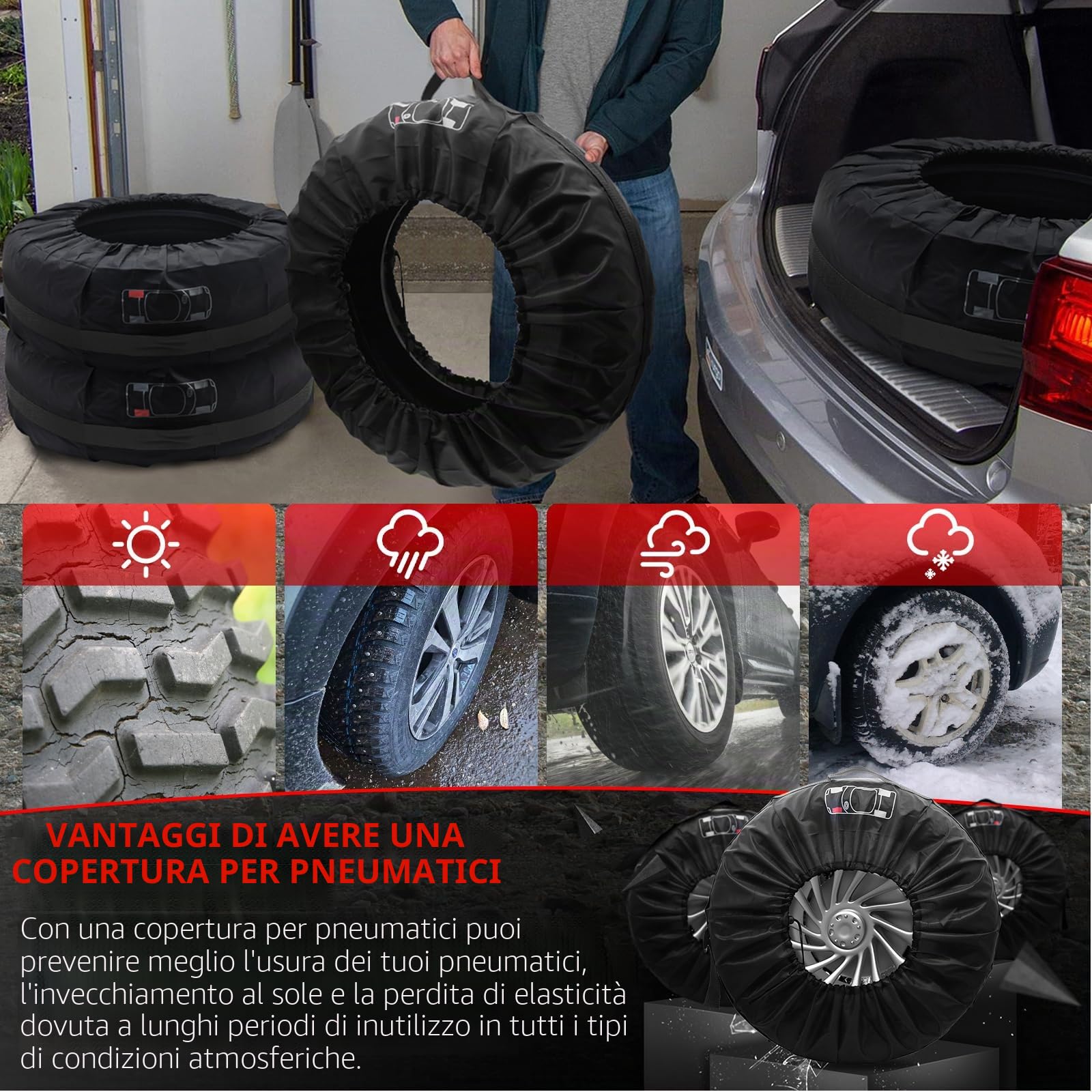 Coperture per Pneumatici Auto Impermeabili Antipolvere 18-22 Pollici Confezione da 4 Pezzi 80cm