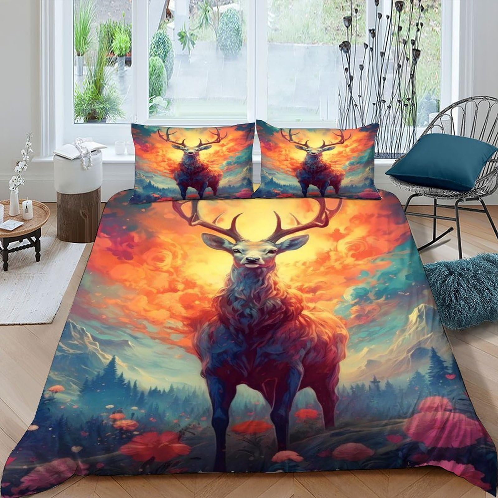 Housse de couette cerf coloré avec fermeture éclair parure de lit 220x240