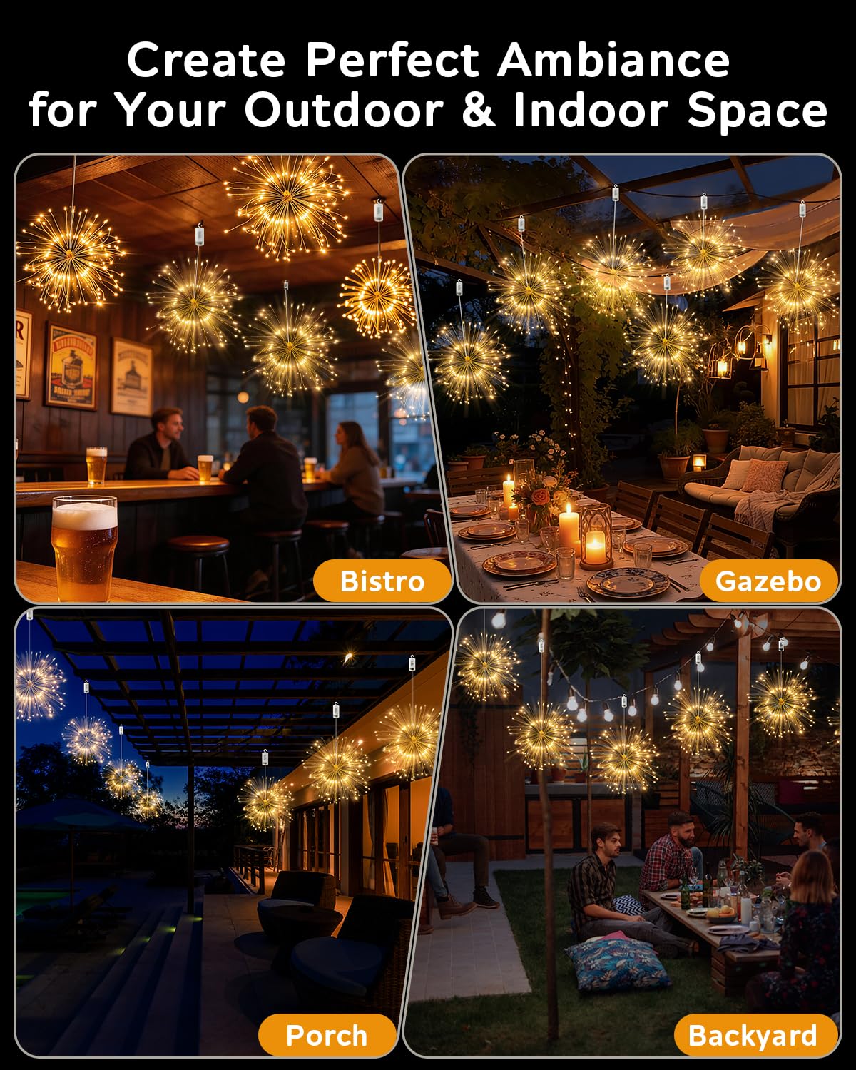 Ghirlanda Luminosa A Fuochi D'Artificio Con Telecomando, 120 LED, 8 Modalità, Impermeabile, Per Natale E Feste, Decorazione Giardino