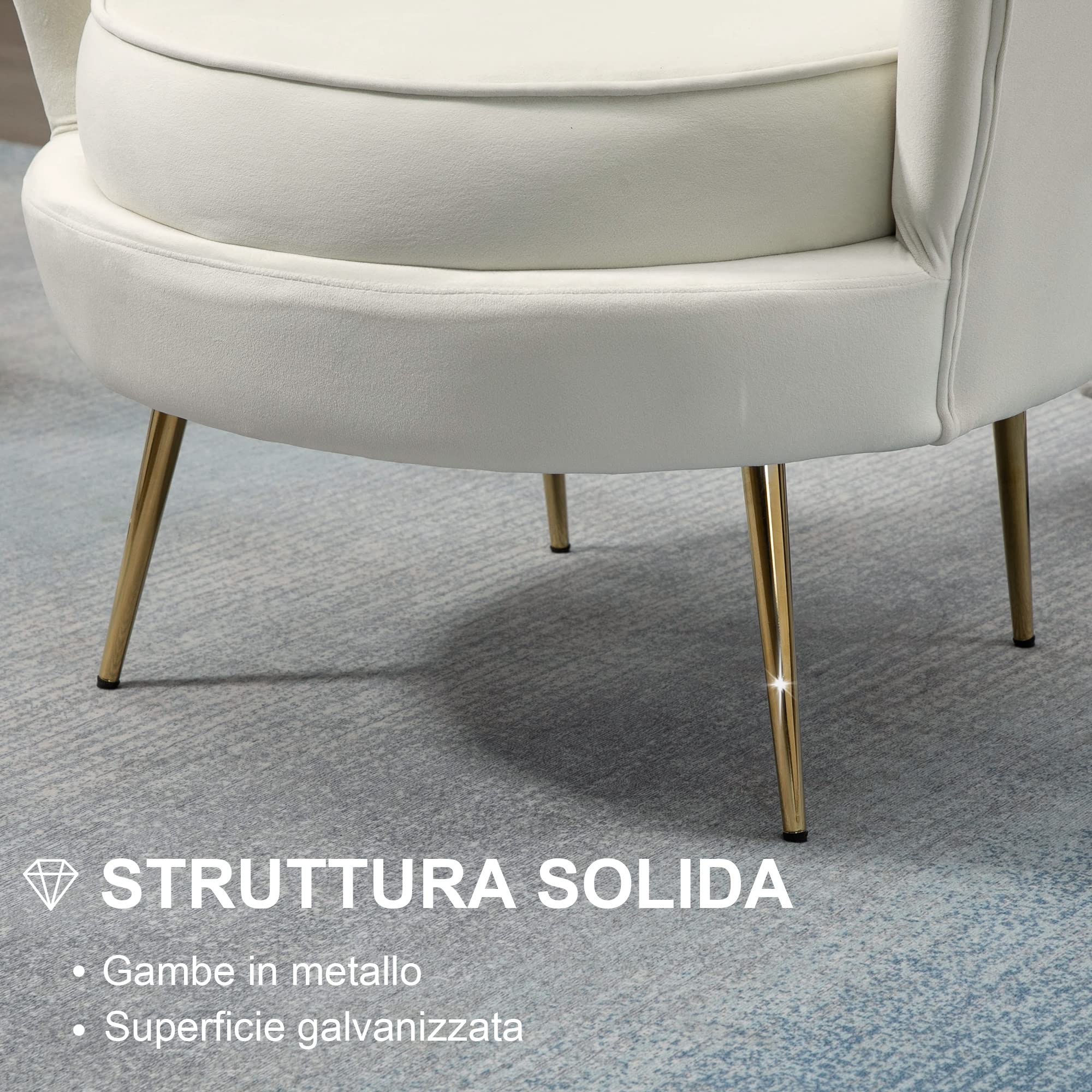 HOMCOM Poltrona Design Vintage in Velluto Rétro 79x77x77cm, Crema