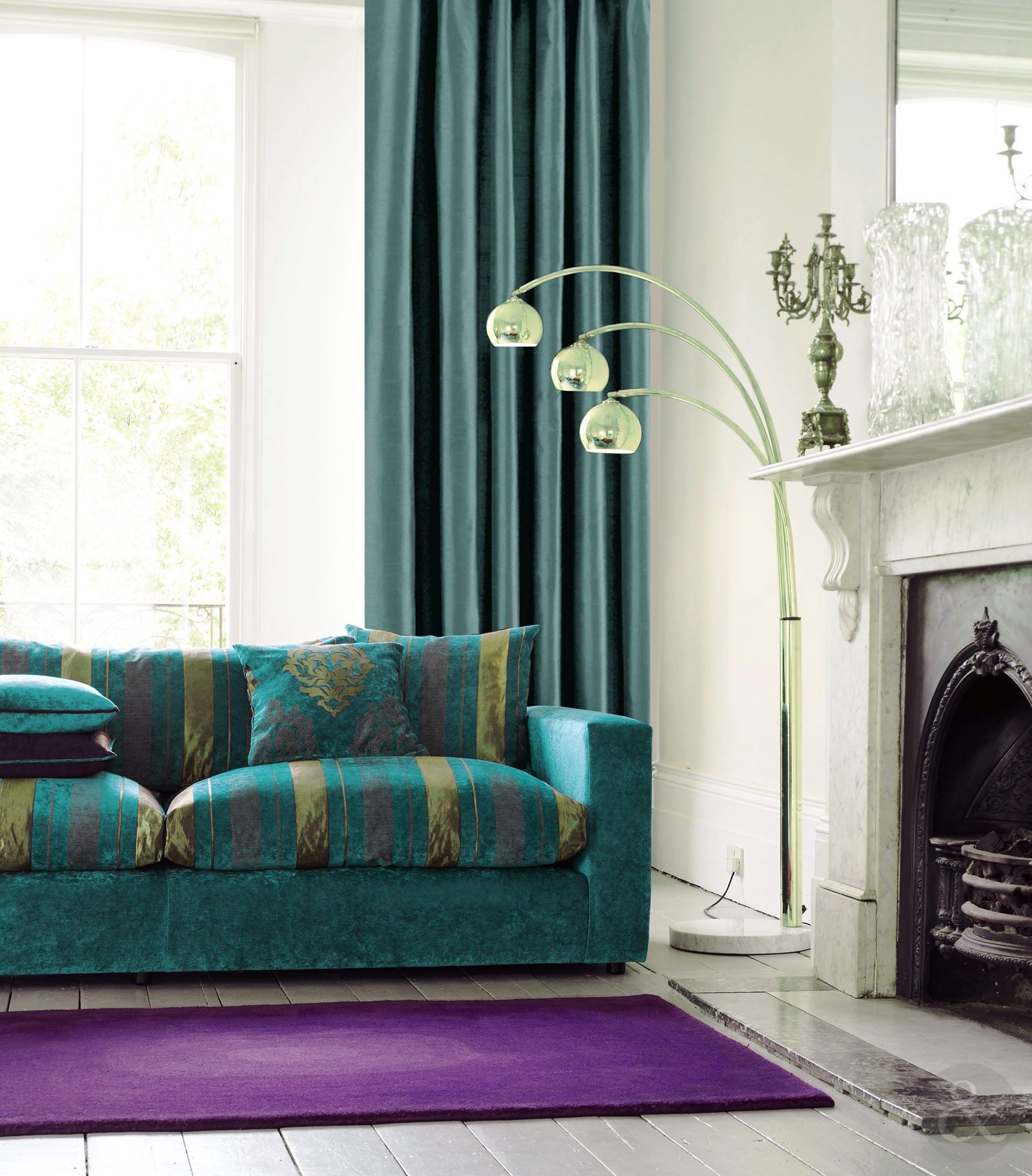 Just Contempo Faux Silk Eyelet Lined Curtains, Teal Blue, 66x54 inches