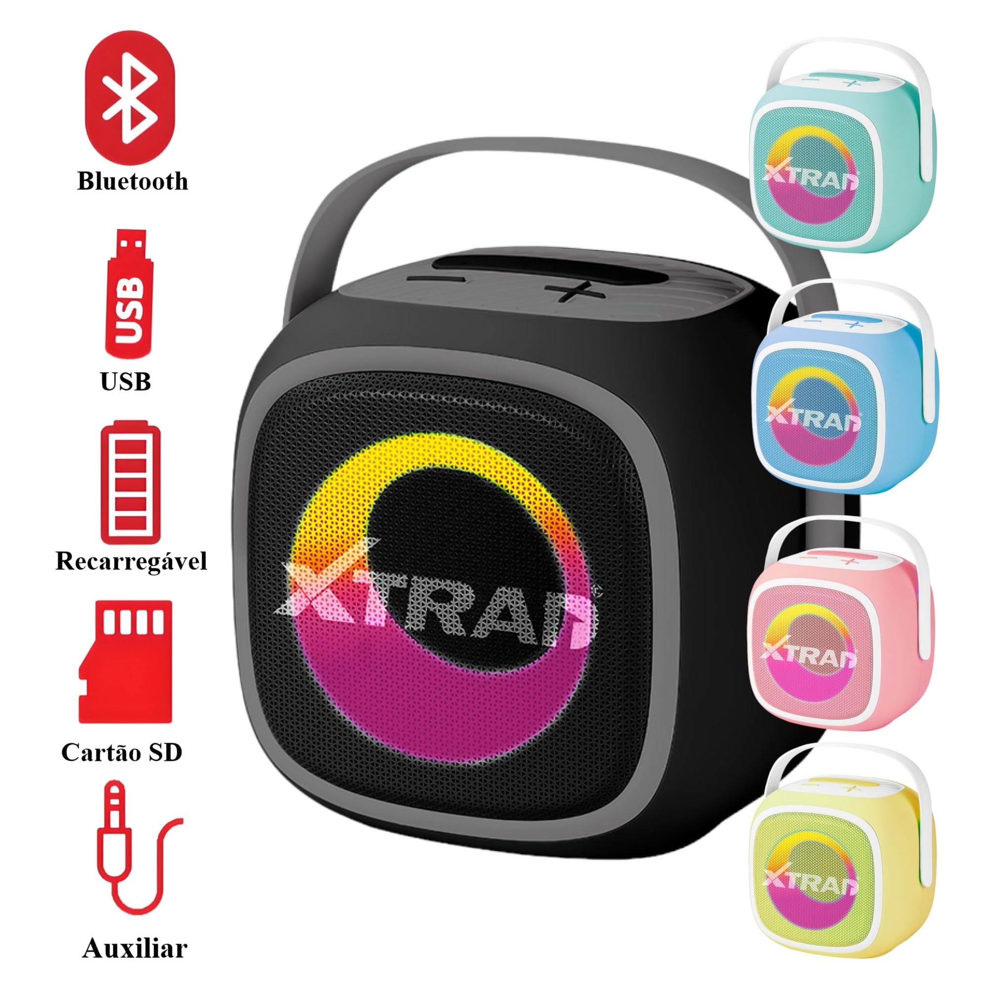 Caixa De Som Bluetooth Microfone Karaokê 100w Portátil Usb Sd