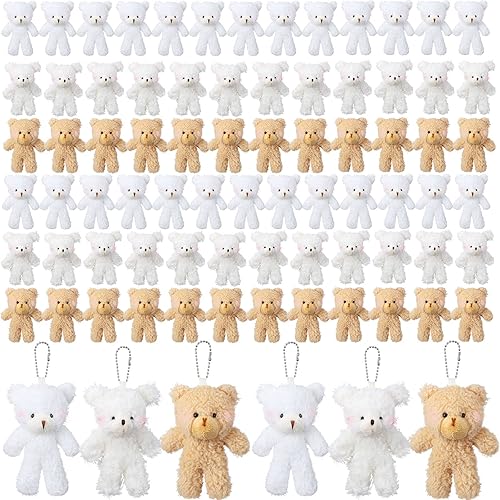 Sosation 100 piezas de mini oso a granel de 4.7 pulgadas, llavero de oso pequeño oso de peluche, regalo para llavero de bricolaje, baby shower,