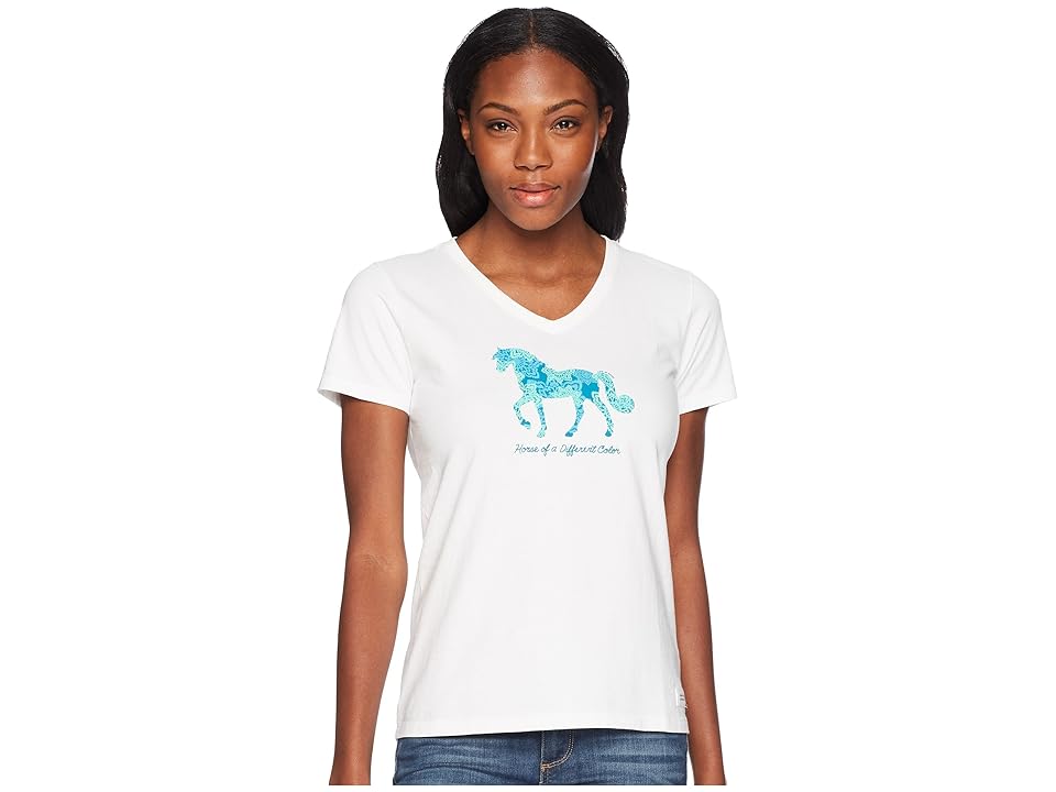 

Life is Good Horse Of A Different Color Crusher Vee Tee (Cloud White) Women's T Shirt