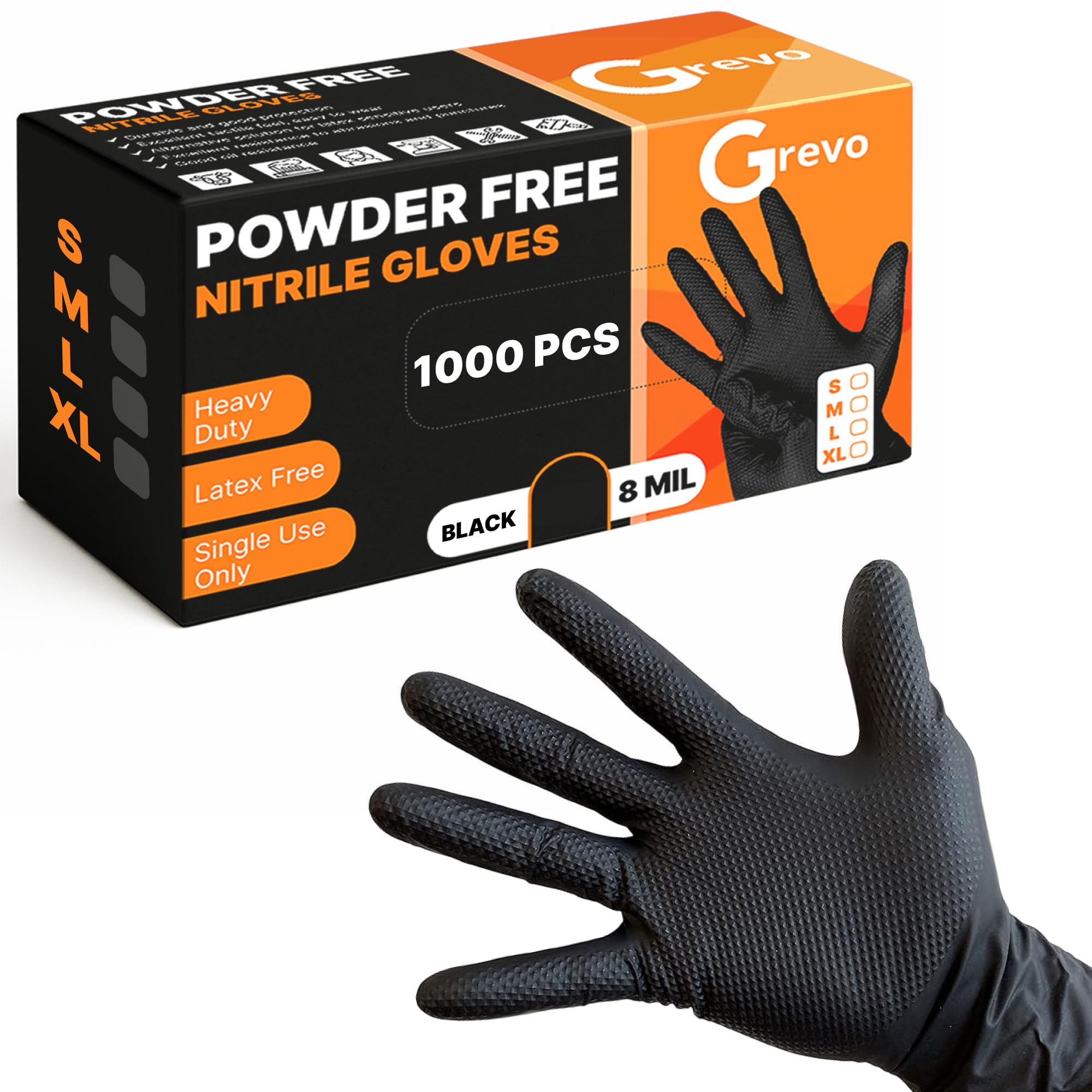 Disposable 8 Mil Black Nitrile Gloves S-XL – Heavy Duty Latex &amp; Powder-Free – Textured, Chemical-Resistant