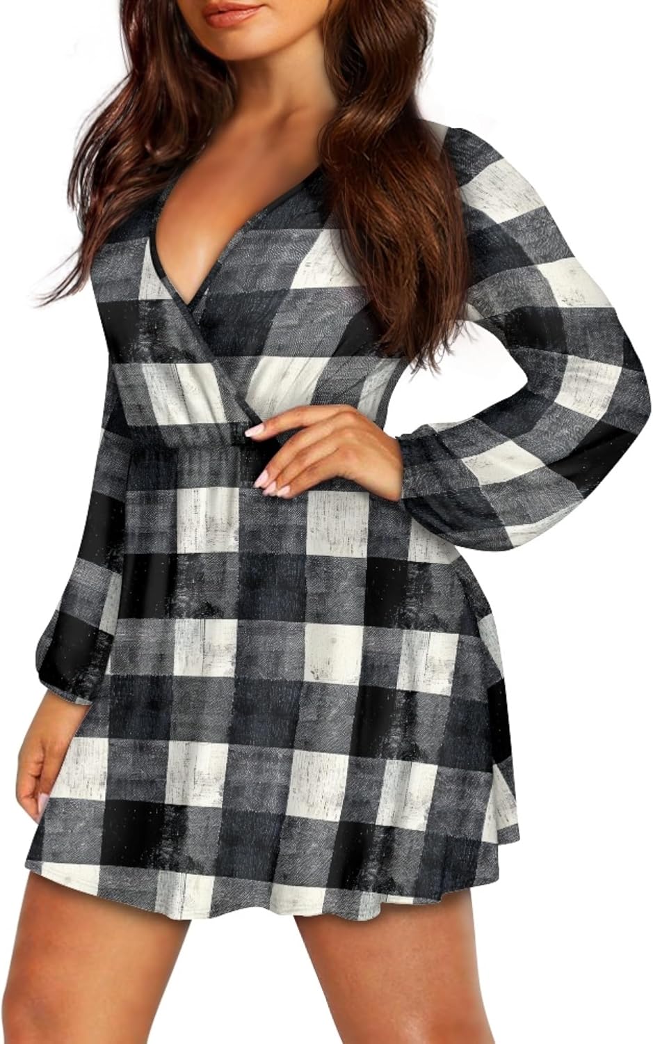 Easter Dress for Women Lantern Sleeve Floral 2025 Fashion Empire Waist V Neck A Line Holiday Party Mini Dress - Image 2