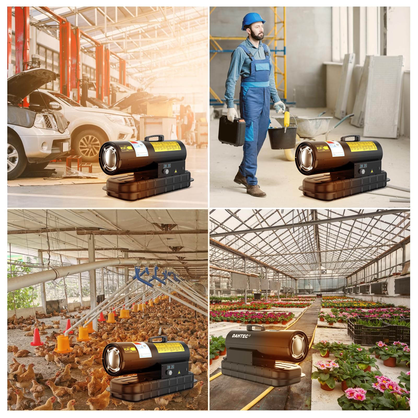 Calefactor Diésel 10 kW - Termoventilador Industrial - Caudal 450 m³/h - Termostato Regulable e Indicador de Nivel de Combustible - Para Talleres, Obras y Uso Agrícola
