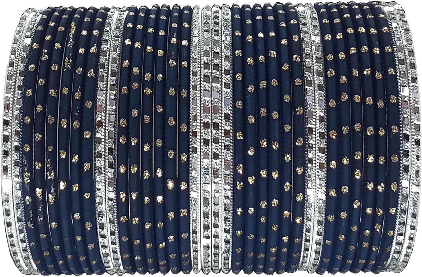 The Golden CascadeB Blue Color Dot Bangles Set with Silver or Gold Chudi for Women and Girls