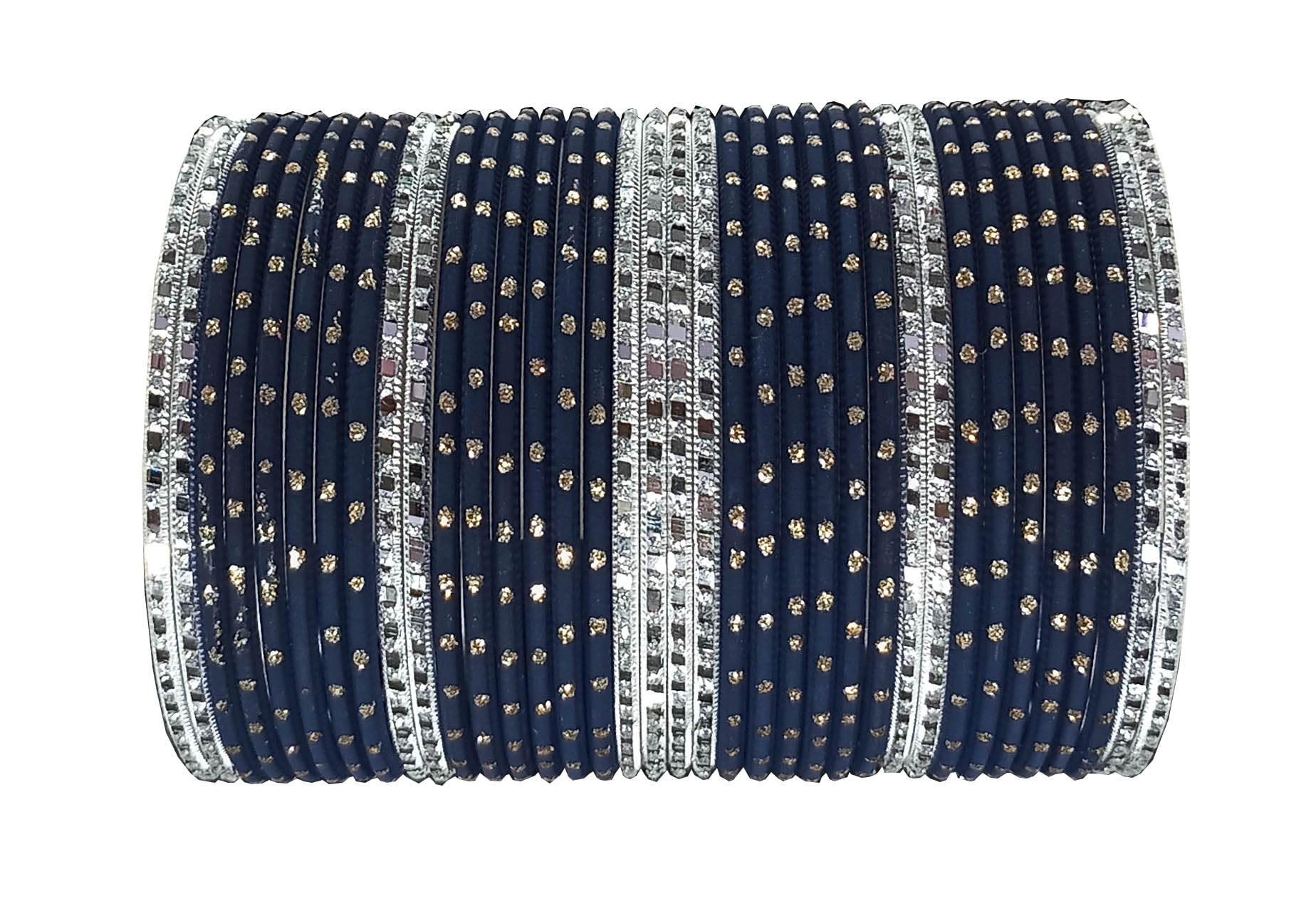 The Golden CascadeB Blue Color Dot Bangles Set with Silver or Gold Chudi for Women and Girls