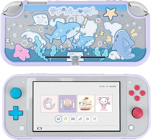 GeekShare Protective Case for Switch Lite Cute Slim Cover Case Anti-Scratch Shock Absorption Hard Protective Shell Compatible with Switch Lite Skin- Shark Party