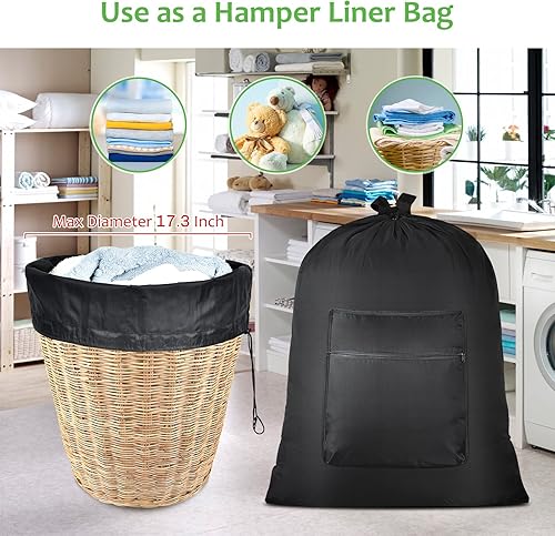 Miniatura 6 de OTraki Mochila grande de 28 x 36 pulgadas, bolsa de lavandería de viaje resistente con correas de hombro, bolsa de tela Oxford negra para