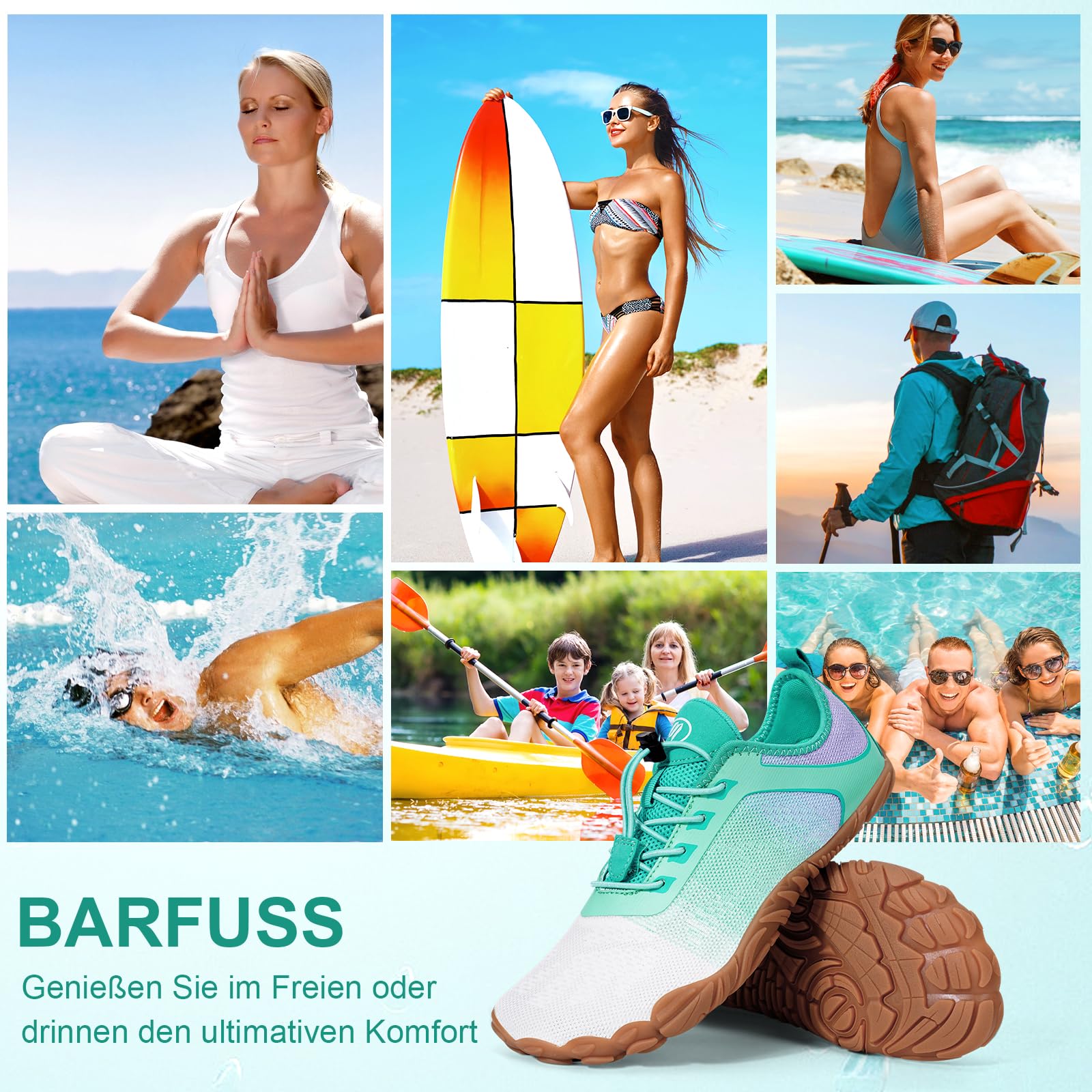 Barfußschuhe Damen Herren Traillaufschuhe mit Breite Zehenbox und Zero-Drop Sohlen Leicht Atmungsaktiv Barfuss Schuhe Komfort rutschfest Zehenschuhe Sportschuhe Fitnessschuhe