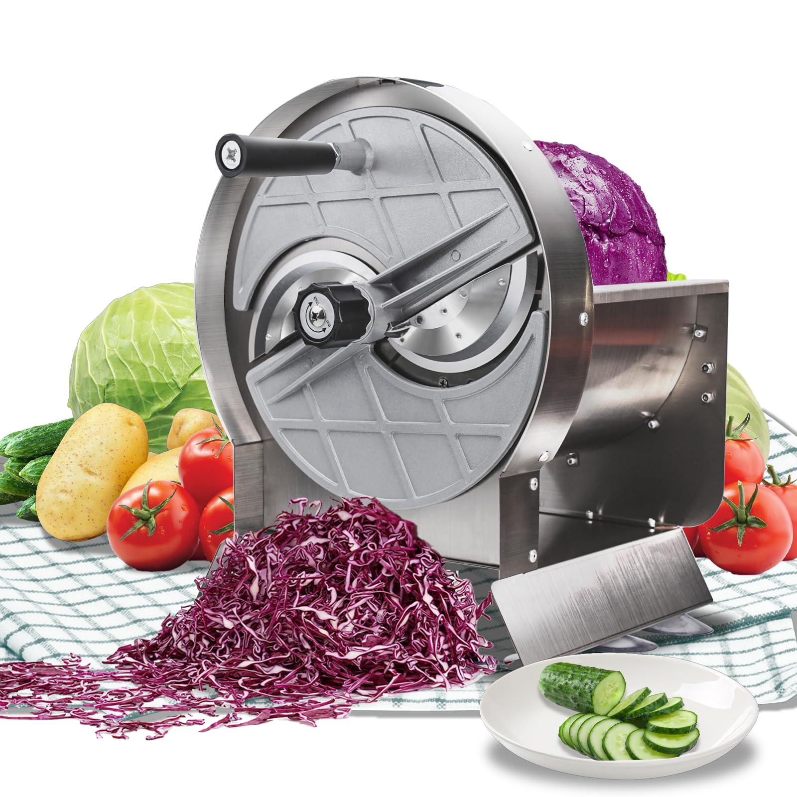 Commercial Vegetable Slicer 0-0.5" / 0-12mm Manual Vegetable Fruit Slicer Machine Stainless Steel Fruit and Vegetable Cutter for Cabbage Cucumber Potato Lemon Onion