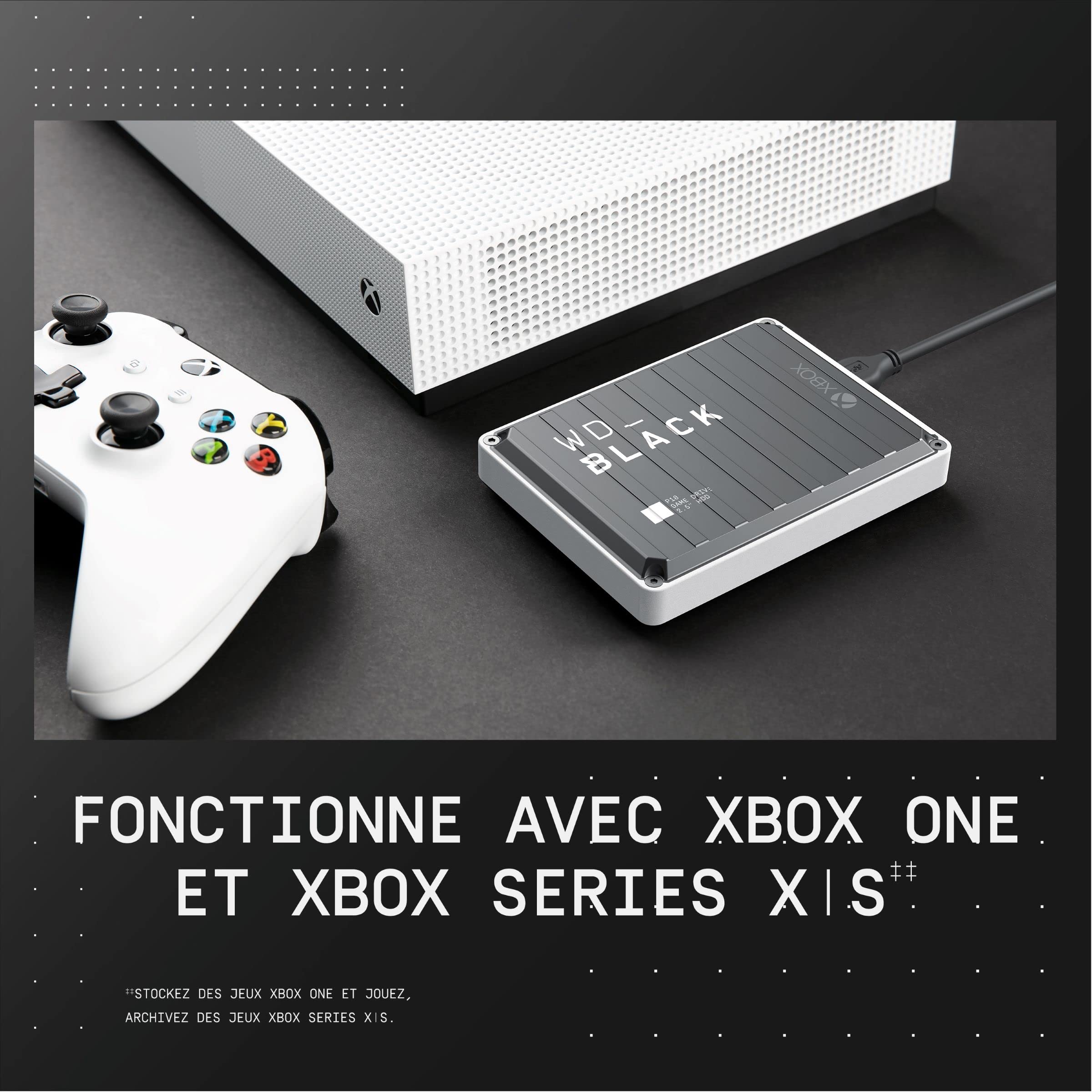WD_BLACK P10 pour Xbox, 5 To Disque dur Externe Portable, des vitesses allant jusqu'à 130 Mo/s, avec une abonnement d'un mois au Xbox Game Pass, Noir et Blanc