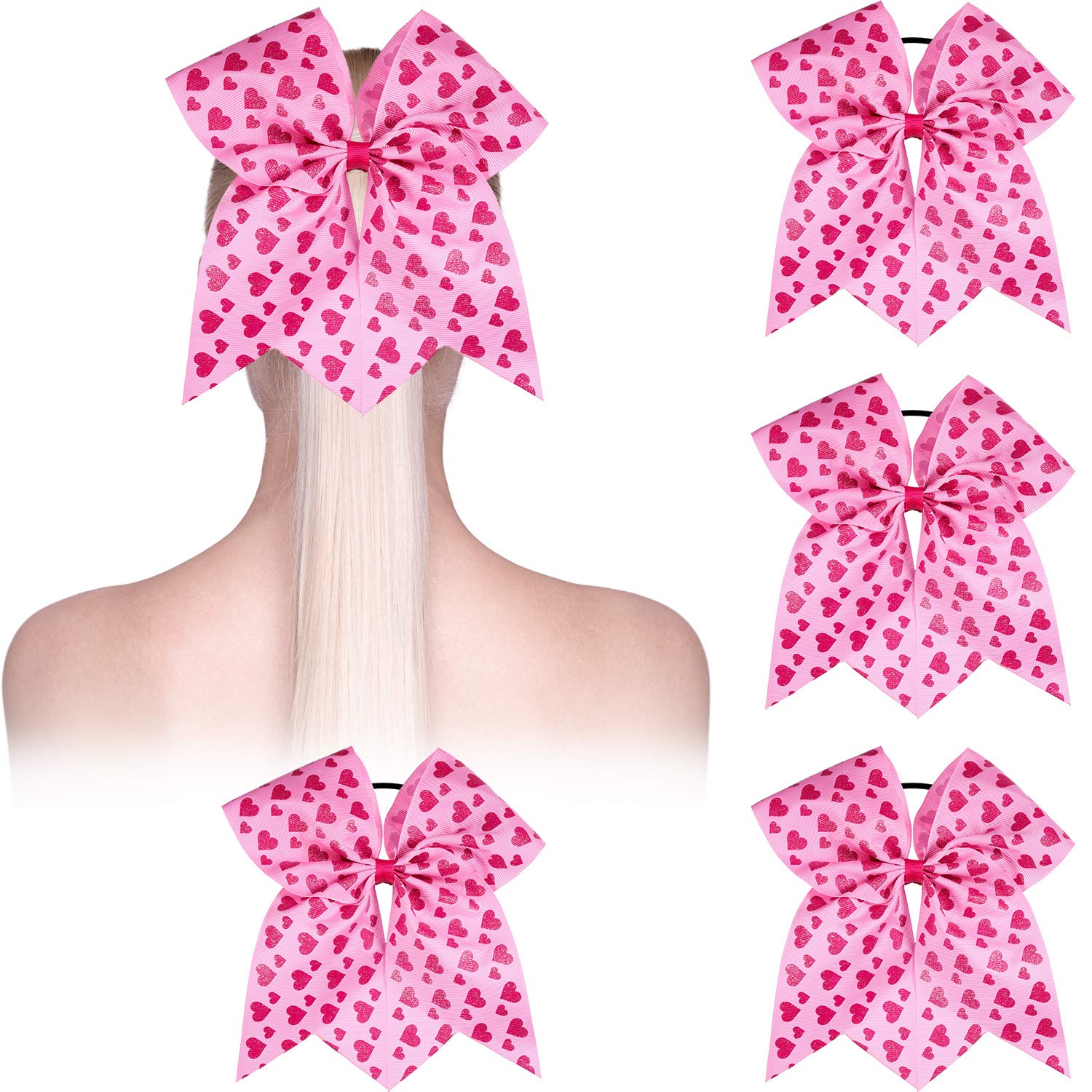 Amazon.com : 4 Pack Valentine's Day Cheer Hair Bow Pink Large Bow Hair Tie  Shining Love Girls Cheerleader Hair Bow Ponytail Holder (Pink) : Beauty &  Personal Care