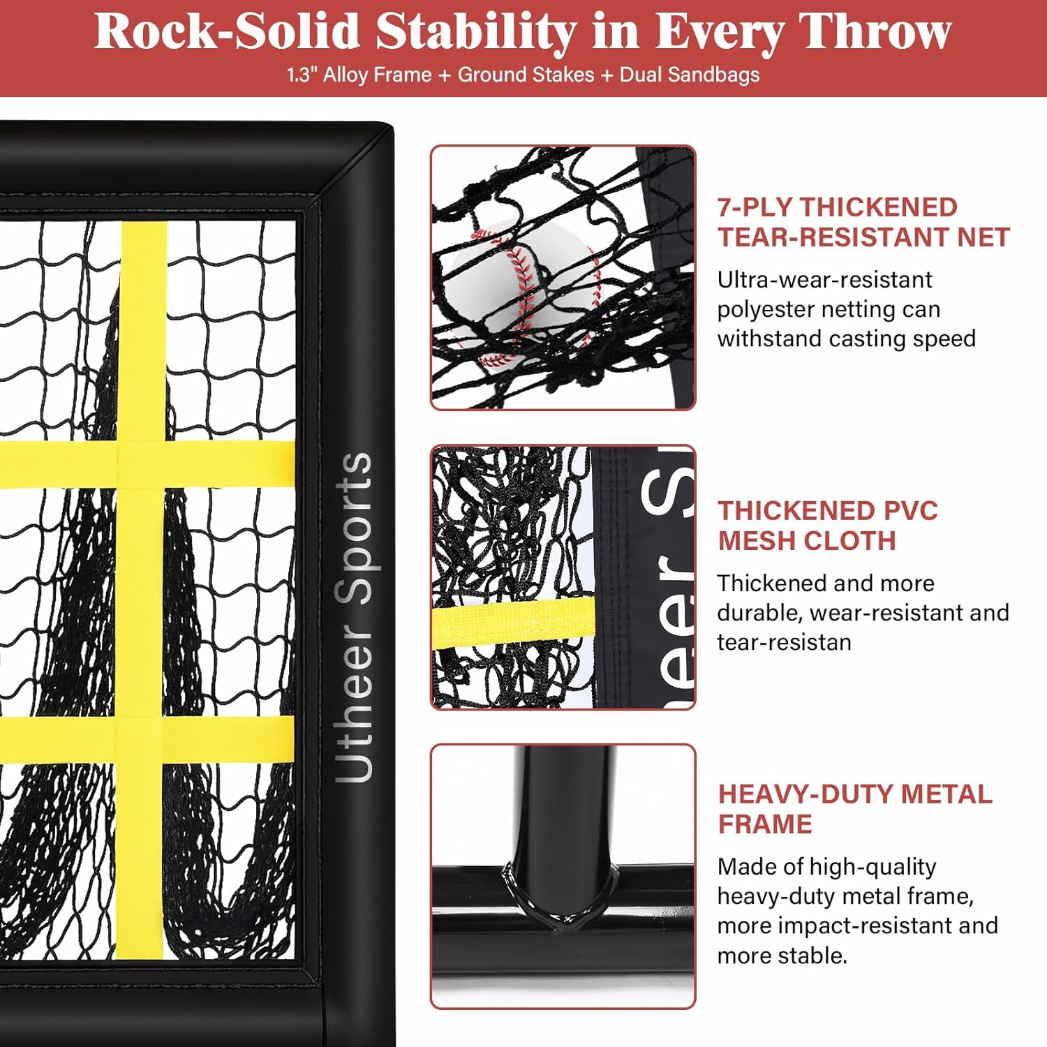 Utheer Pitching Net with Strike Zone 9 Hole Baseball Pitching Net Adjustable Height Baseball Target for Throwing, Training EquipmentNet for Practice, Softball Target Nets for Batting