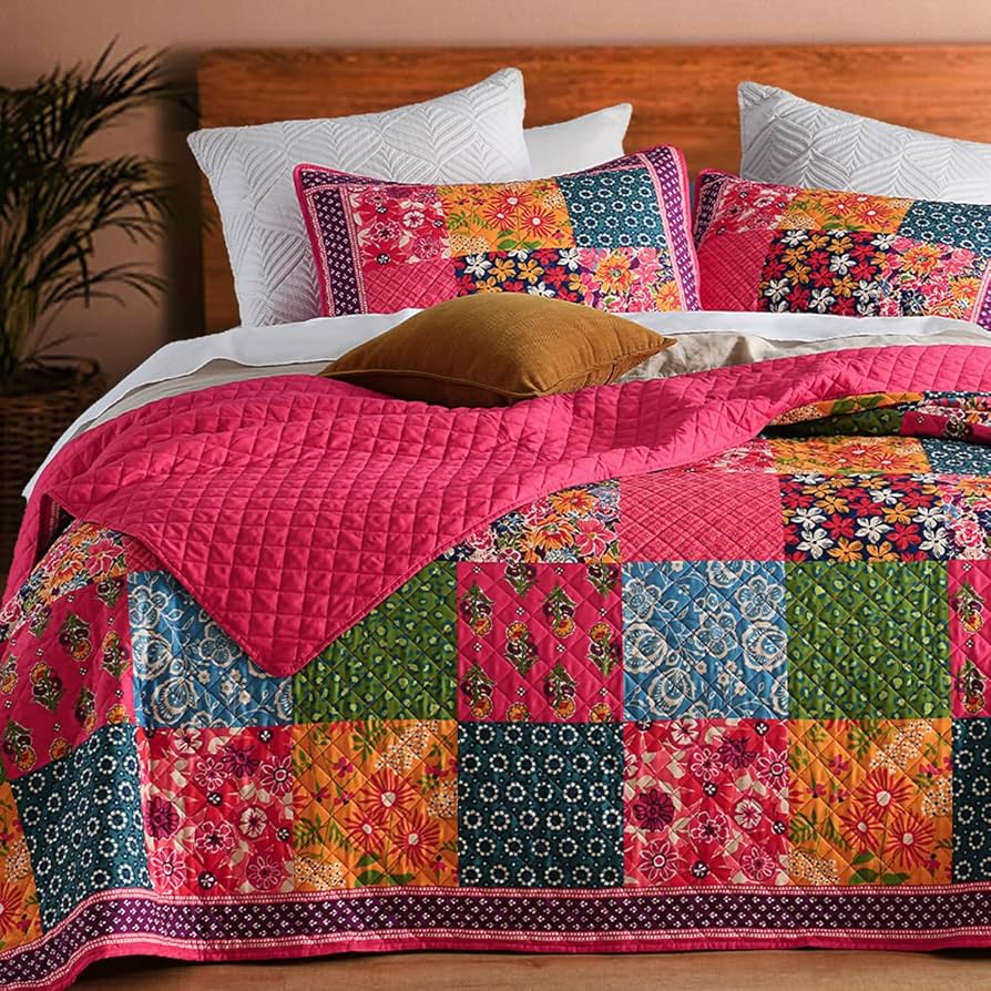 Amazon.com: TEXSTEAD Quilt Set King Size Floral Patchwork Quilted