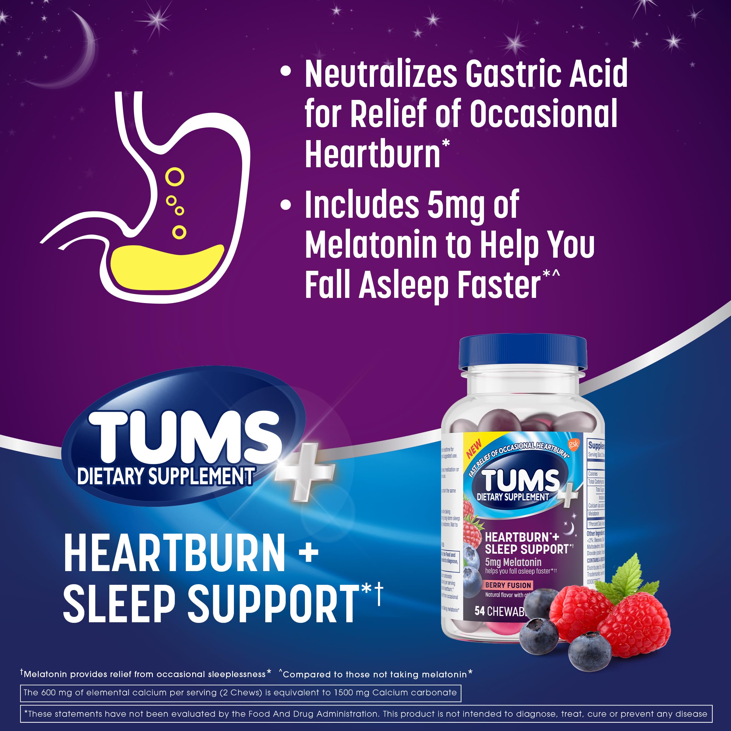 TUMS Chewy Bites Antacid Tablets Plus Sleep Support, Berry Fusion, 54 Count — Amazon image 10