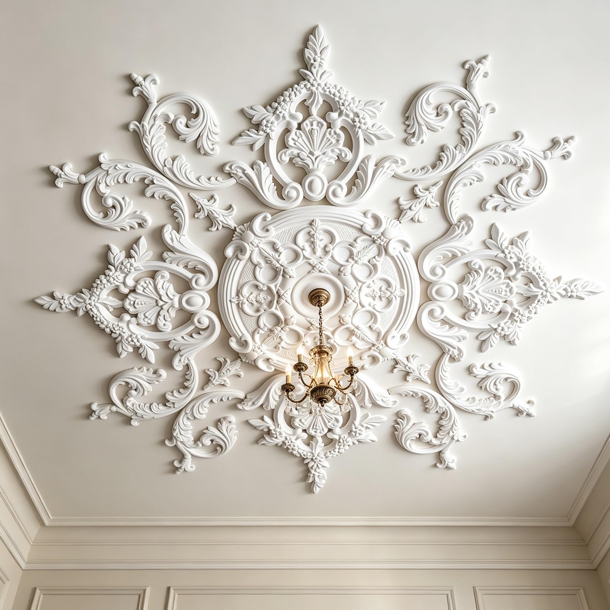 124cm Rosone Lampadario Soffitto Bianco Polistirolo Decorativo | Medaglione del Ventilatore Rotonda Moderno per Pareti Portalampada