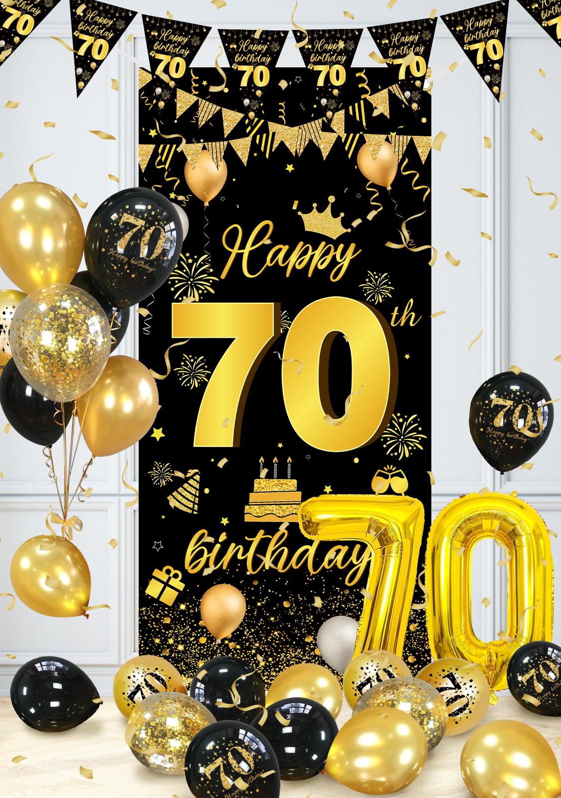 Palloncini 70 Anni Compleanno,Decorazioni 70 anni Compleanno Uomo,70 Anni Compleanno Coriandoli,70 Striscione di Compleanno Festa Decorazioni Oro Nero,Decorazioni 70 Compleanno Addobbi per Donna Uomo