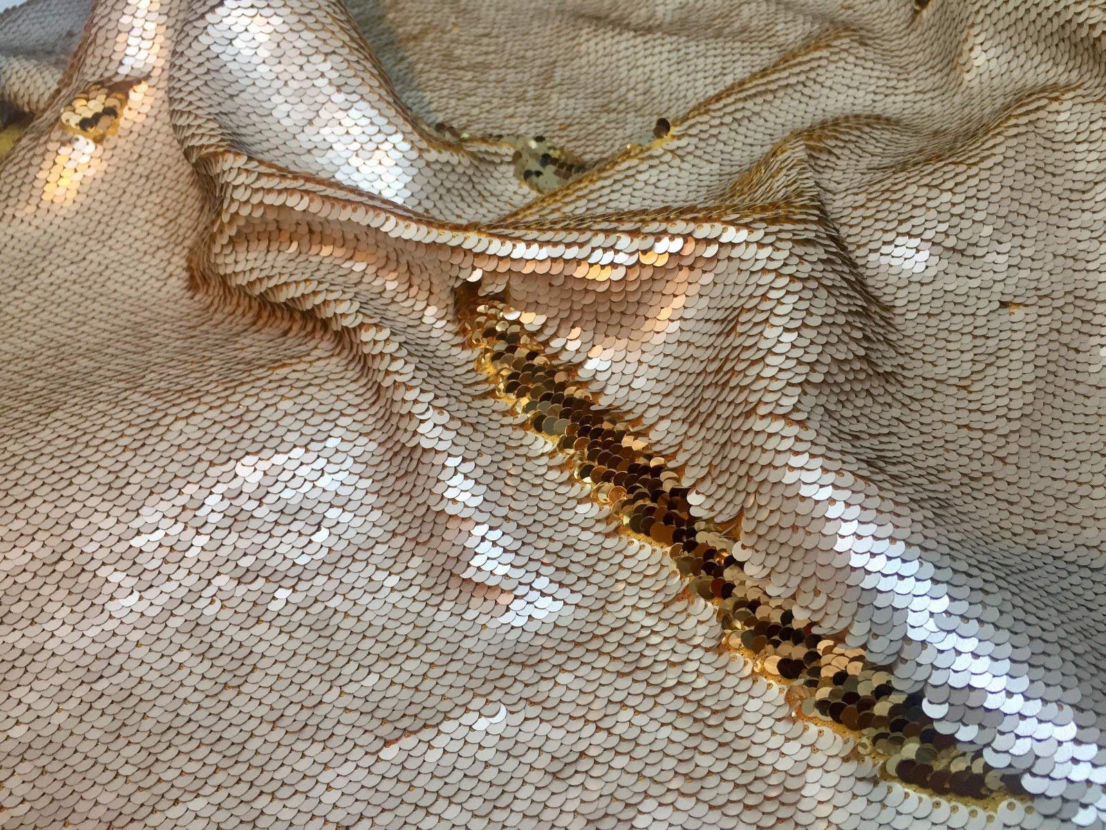 5mm Reversible Sequin Fabric, Mermaid Sequins Material - 140cm wide (sold by 0.5m) (Ivory & Champagne, HALF METRE)
