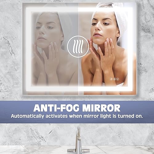 Miniatura 7 de Prominence Home Espejo LED de lujo para bañopared con luz delantera y trasera, antiniebla, resistente a los golpes y ajustes de luz ajustables, 48 x