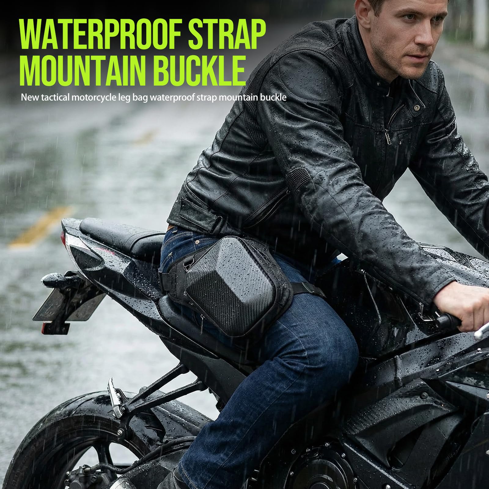 SPORWAY Borsa da gamba per moto: borsa per coscia, marsupio sportivo da moto per uomo e donna, borsa da moto con moschettone, attacco per cuffie per escursioni, campeggio, arrampicata