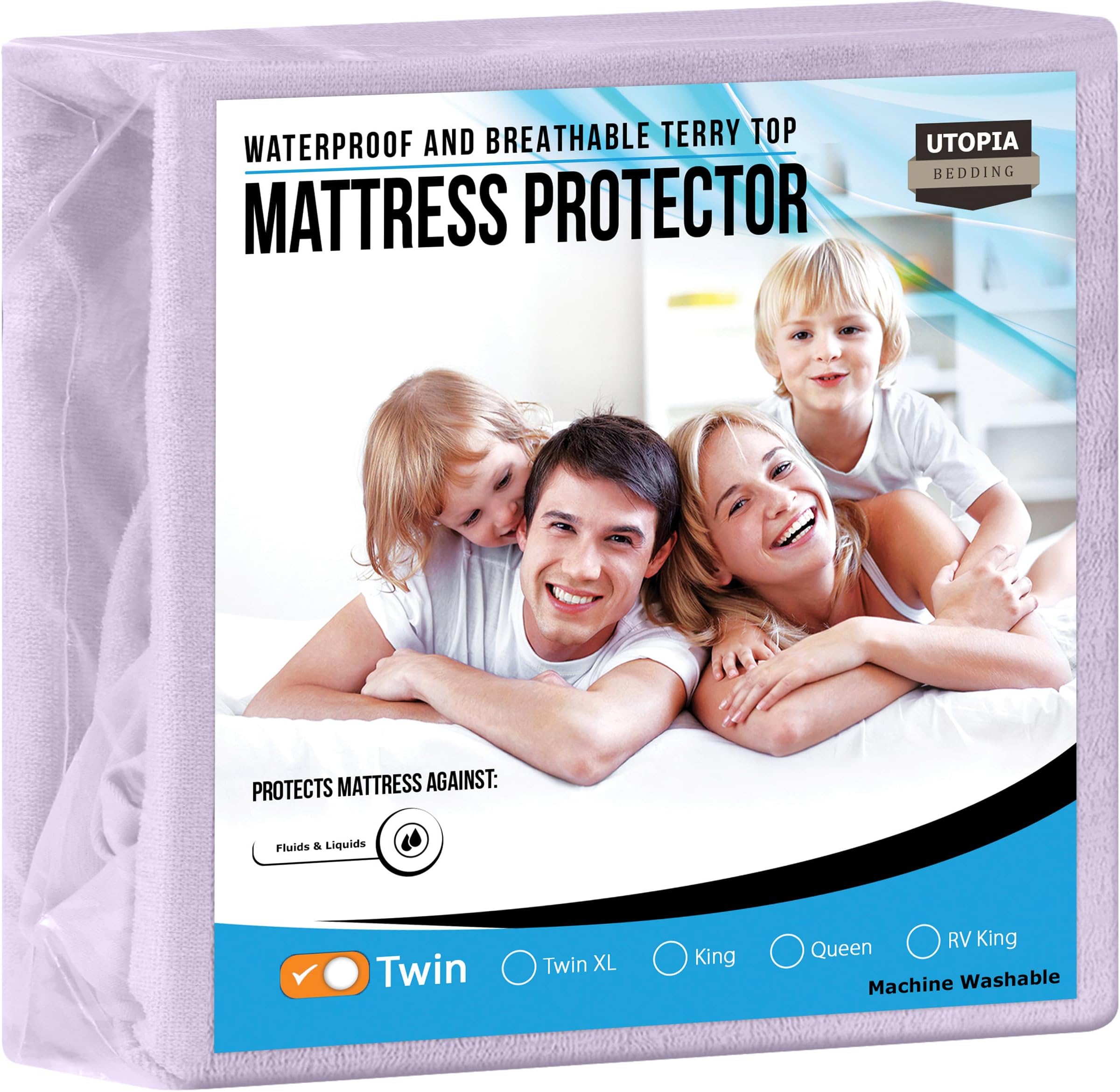 Utopia BeddingWaterproof Mattress Protector Twin Size, Premium Terry Mattress Cover 200 GSM, Breathable, Fitted Style with Stretchable Pockets (Lavender)