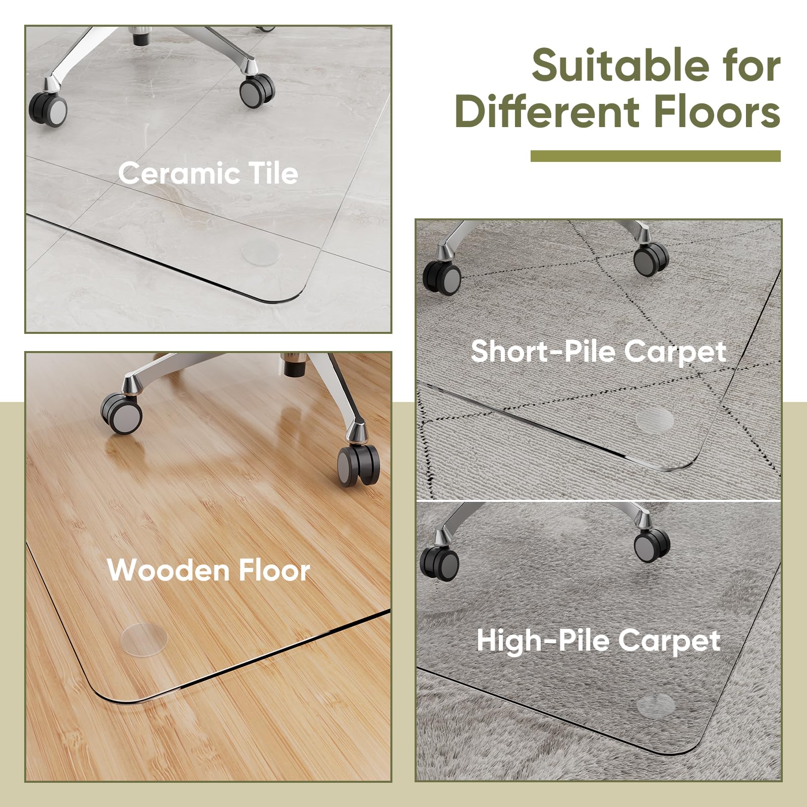 Tapete para silla de 45 x 45 pulgadas para alfombra, tapete de cristal templado para silla