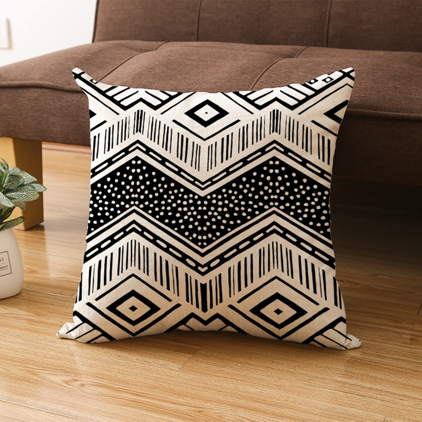 4 fundas de almohada de 50 x 50 cm, fundas de cojín de jardín, color blanco y negro, línea ondulada, patrón irregular, funda de cojín de lino para sala de estar, sofá y dormitorio