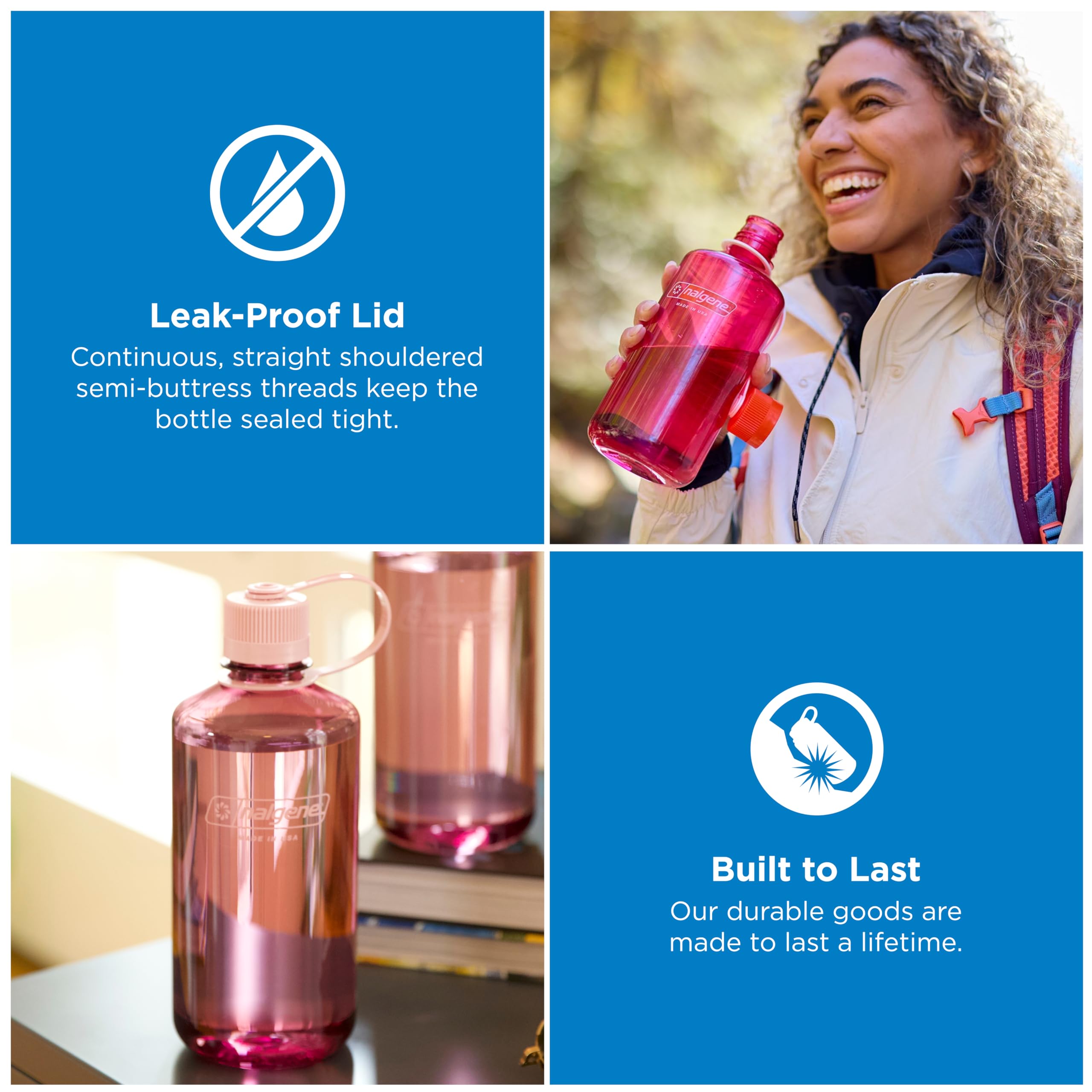 Nalgene Sustain Butelka na wodę z tritanu, bez BPA, wykonana z materiału pochodzącego w 50% z tworzywa sztucznego, 900 ml, wąski otwór, kwiat wiśni