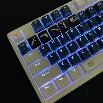FPS Themed 5’ Custom Keycap Set – Cherry MX Compatible – Mechanical Gaming Keyboard Keypad Accessory (Black-White)
