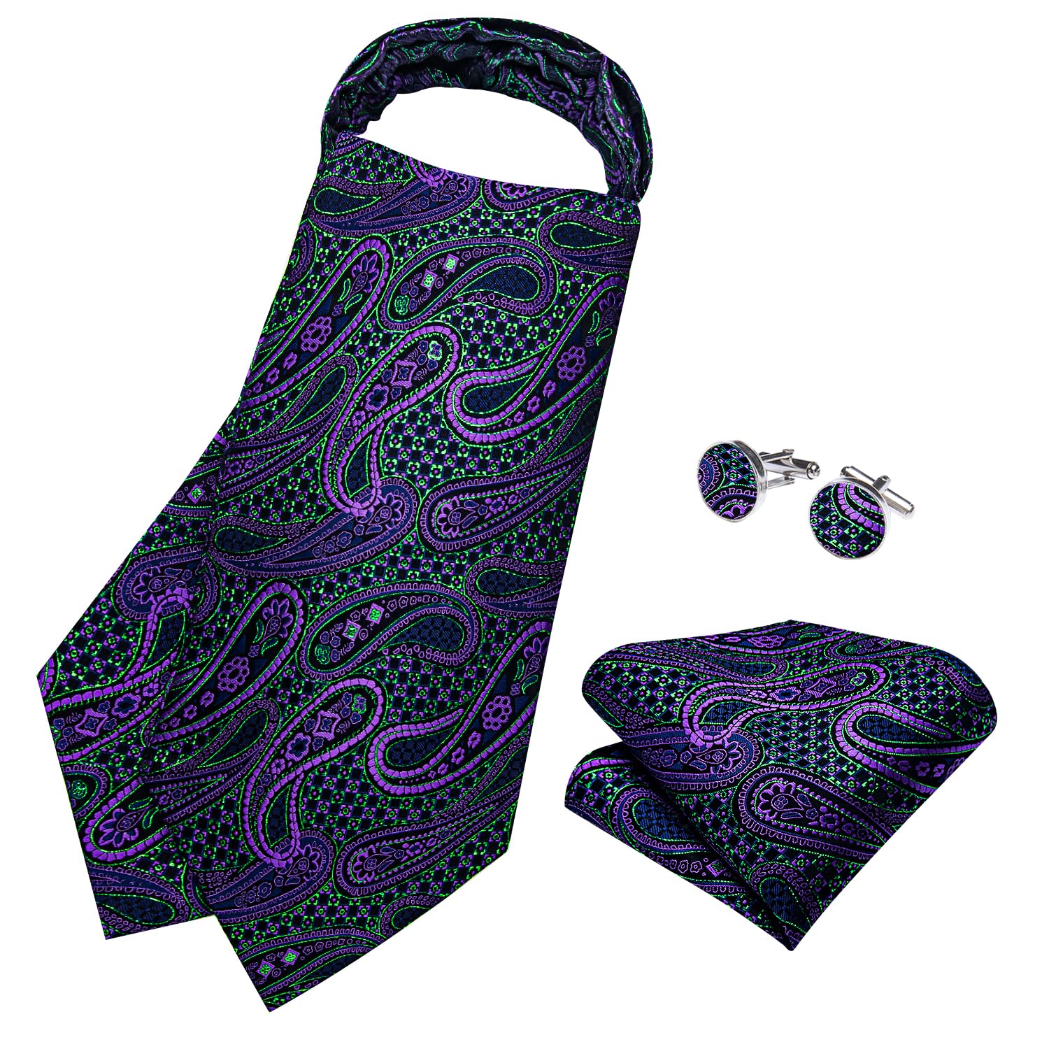 DiBanGu Jacquard Woven Ascot Silk Cravat Set for Men Wedding