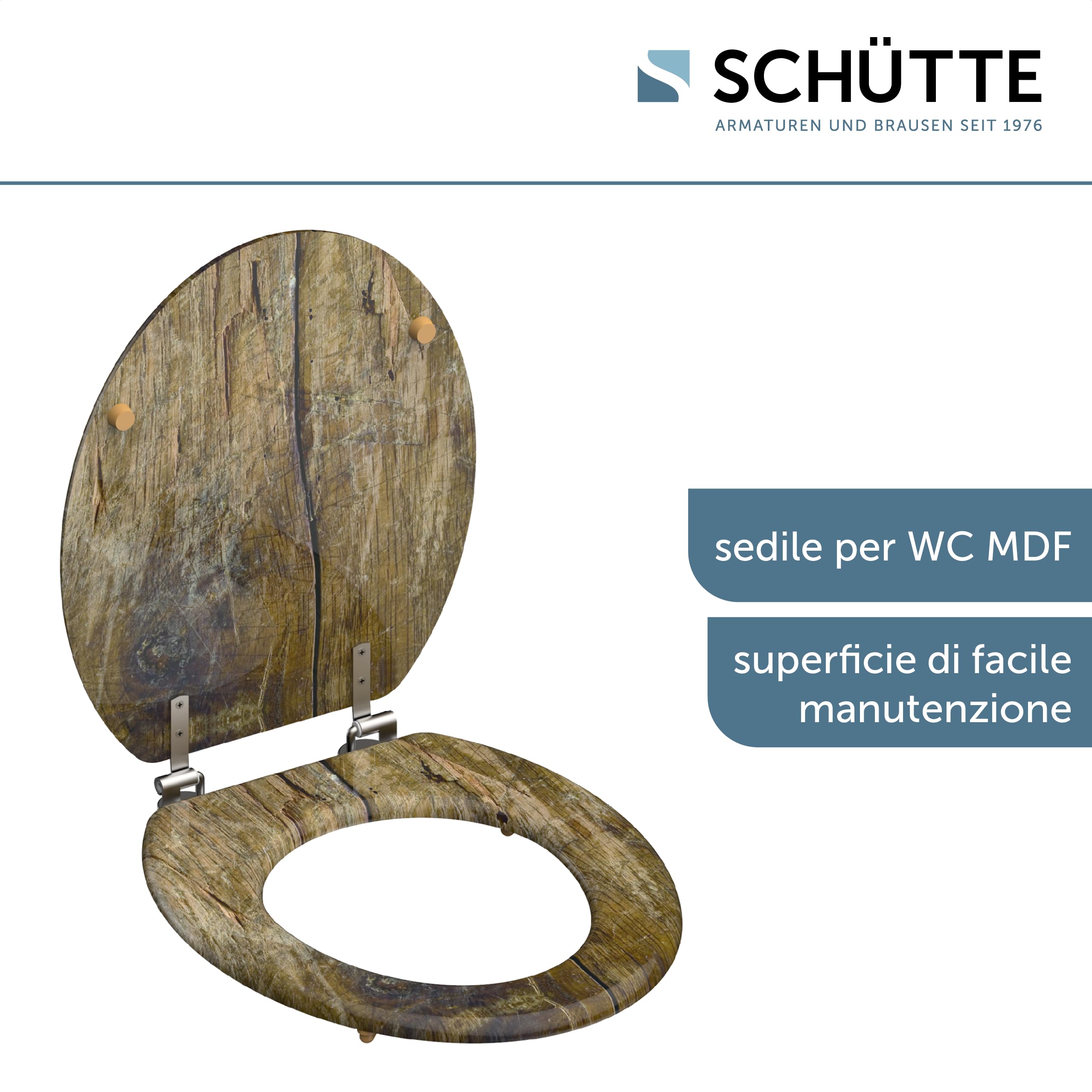 Schütte Sedile Anima Solid Wood, Adatto per Molti Commercio, Carico Massimo degli occhialini per WC, 150 kg, Motivo Effetto Occhiali e coperchi, 80024, Legno Massiccio