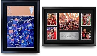 HWC Trading Póster del programa final de la Liga de Campeones del Liverpool A3 FR 2019 y 2020, firmado por el equipo, regalo enmarcado A3 impreso con autógrafo para regalos de fútbol