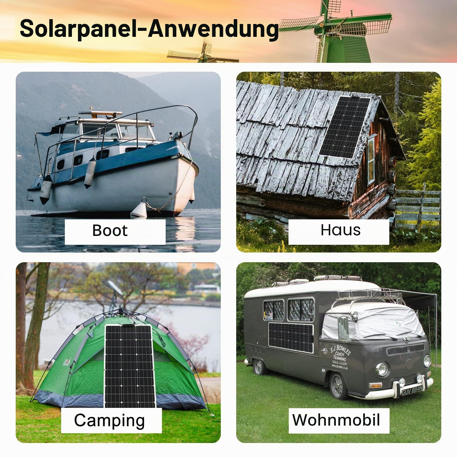 Solar Panel Kit 400W 4*100W Flexible Solar Panel 12V Photovoltaic Waterproof Solar Charger 40A Controller+3m Cable+1m Battery Clip Cable for 12v Baterry Charger (400)