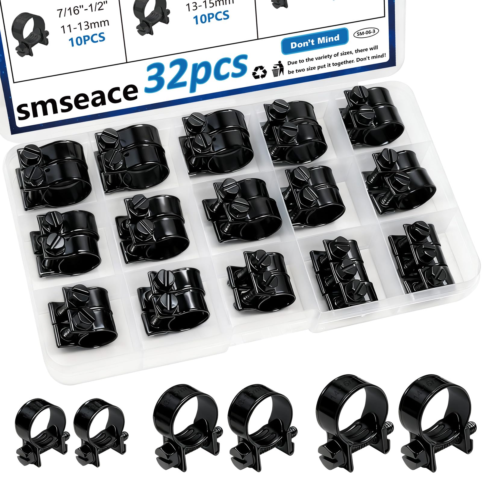 smseace 32Pcs Black Fuel Line Clamps Fuel Injection Hose Clamps 1/4inch 5/16inch 3/8inch Zinc Plated High Pressure Hose Clamps For Diesel/Petrol Pipe in Automotive,Marine,Truck