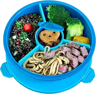 Yumbox Poke Bowl, Leakproof Salad Bowl with lid, Removable 3-Section Divider, 4.2 Cups Volume, Easy-Open Triple Latches; removable and built-in toppings cup, bento lunch (Lagoon Blue)