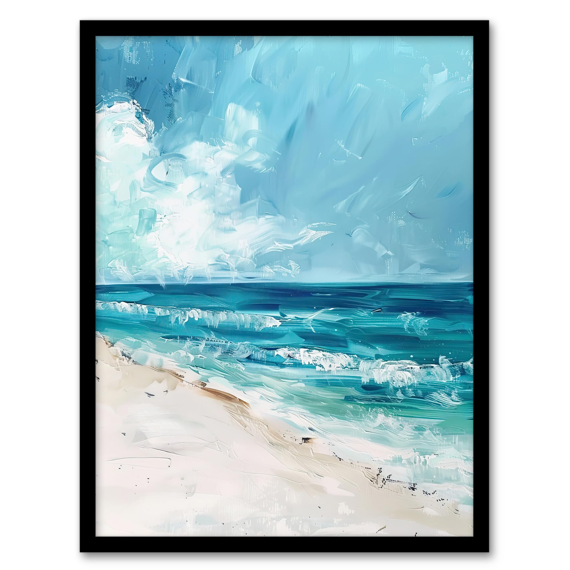 Artery8 Ocean Waves on Sandy White Beach Oil Painting Bathroom Artwork Framed Wall Art Print A4