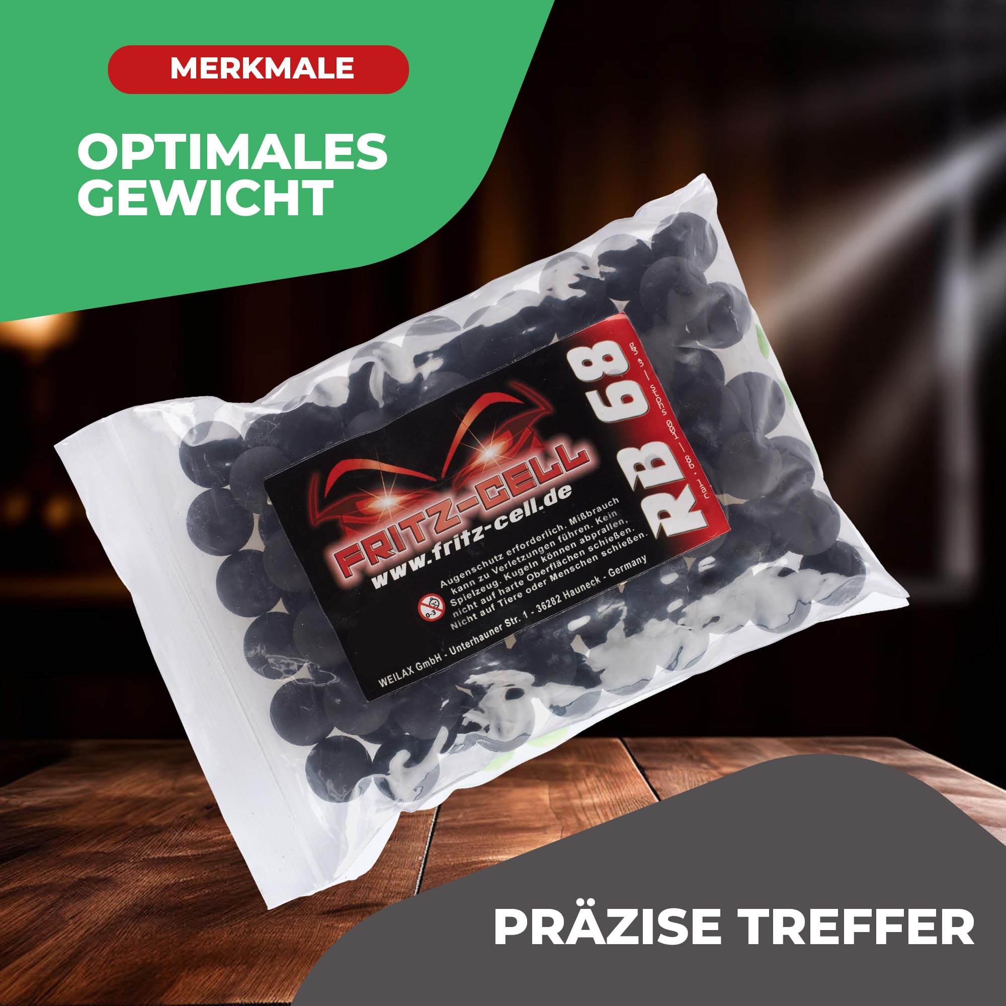 100 x Rubberballs Cal.68 black gumowe pociski Fritz-Cell kompatybilne z T4E HDS68