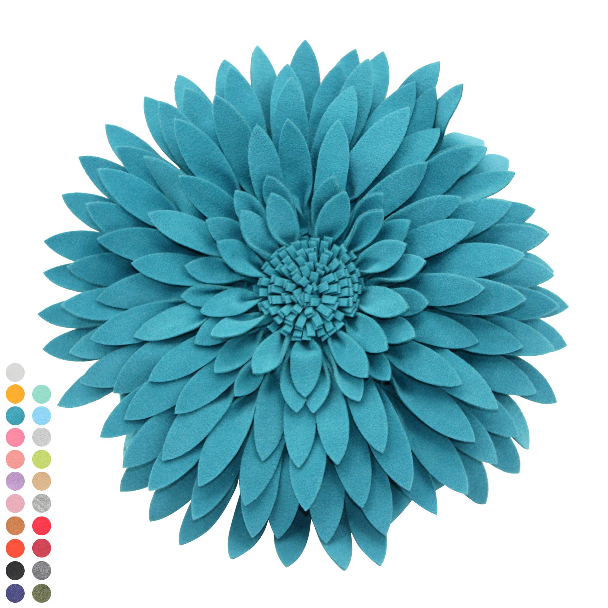 3D Daisy & Sunflower Decorative Pillow - 14.5 x 13 inch Round - Teal Flower-Shaped (Case + Insert)