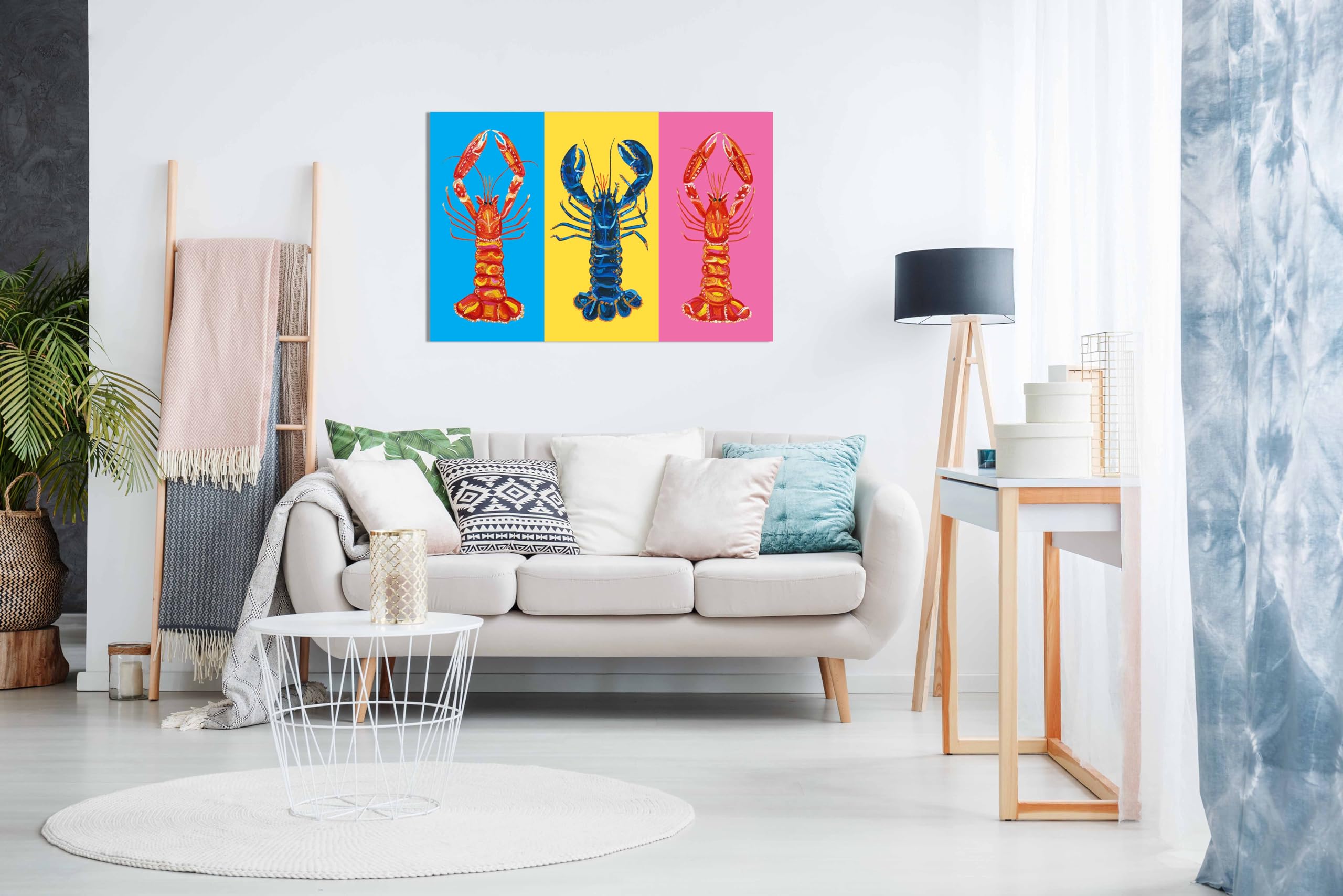 Aragosta Langoustines Pop Art Stampa su tela incorniciata, immagini per pareti di casa, camera da letto, soggiorno e bagno, 46 x 31 cm