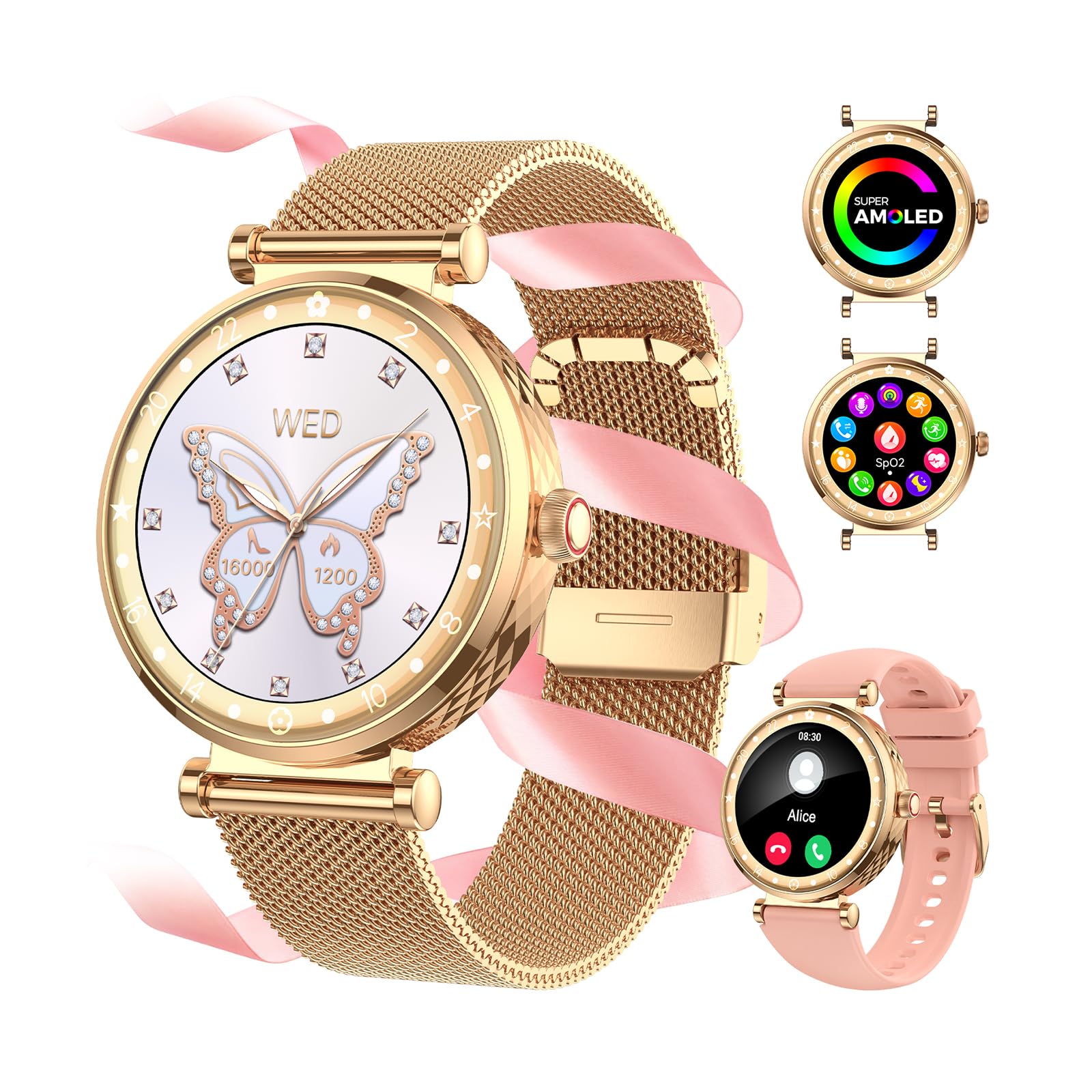 Smart Watch for Women HD AMOLED Display Fitness Tracker Bluetooth Make Answer Call 1 19 Watches with 110