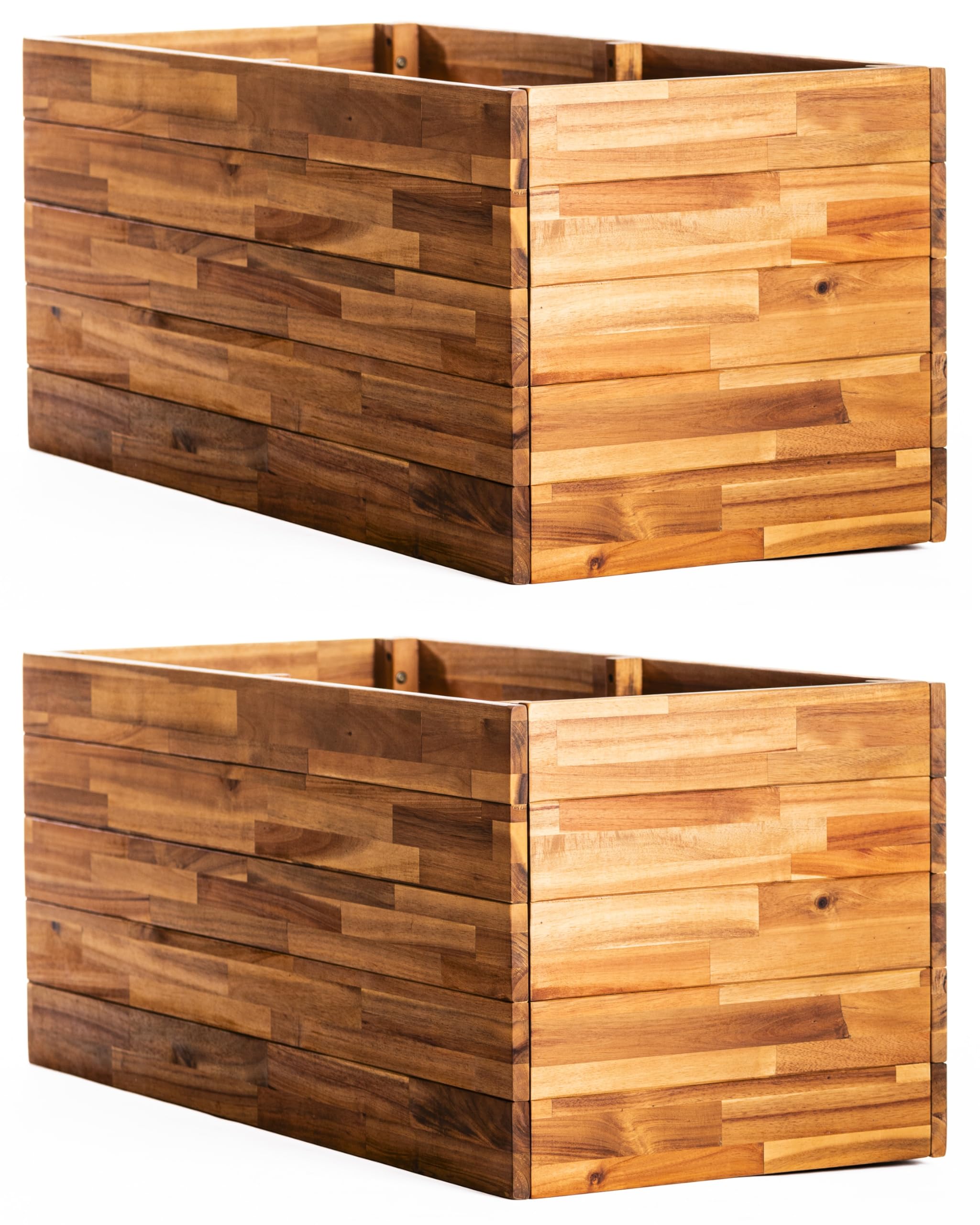 Acacia Hardwood Garden Planter Box Natural Oiled Finish 40x40x42.5cm Durable Wooden Outdoor Plant Pot with Removable Base Weather Resistant Square Planter (Rectangle Planter x2)