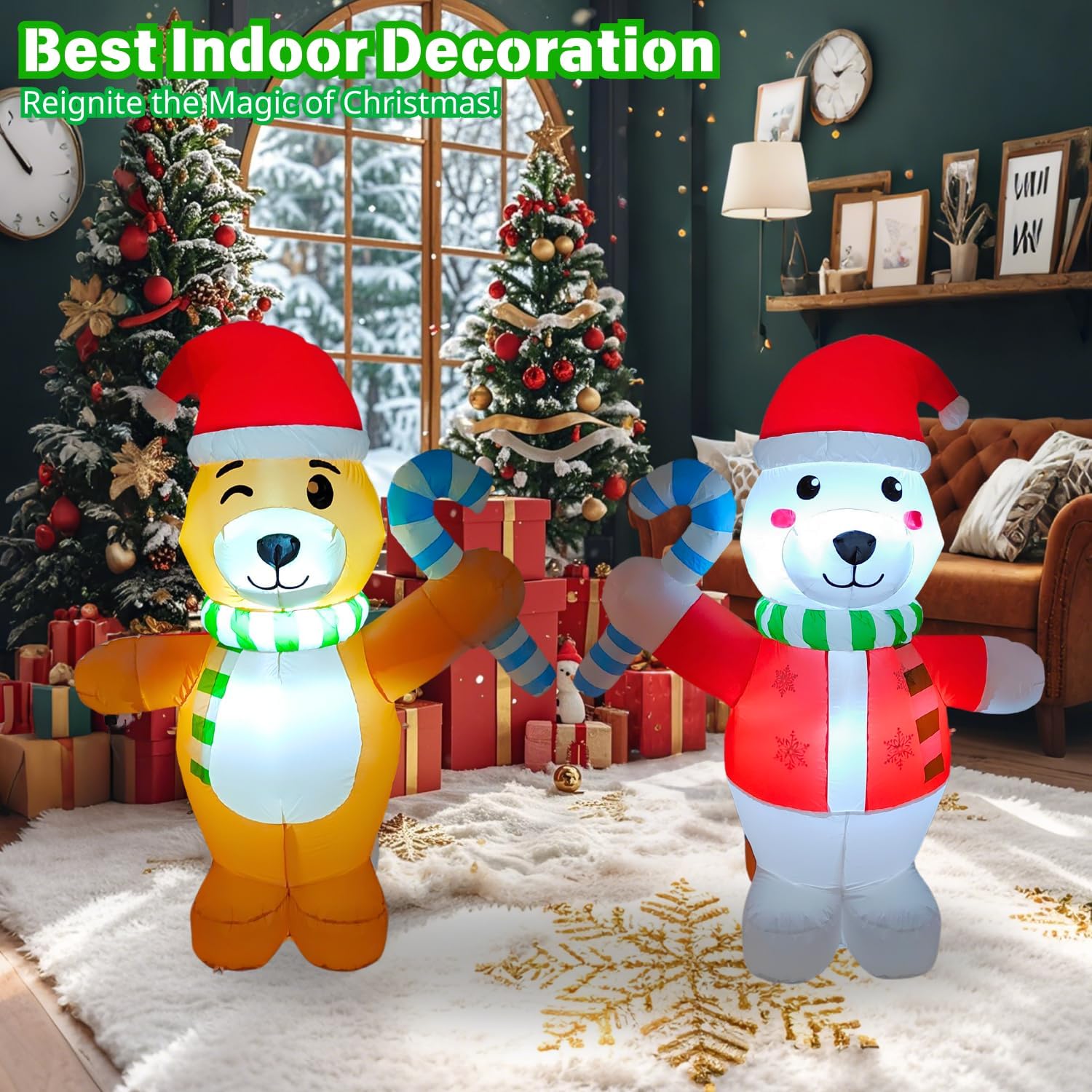 PTS 5FT Inflatable Double-Faced Bear Outdoor Decoration, Christmas Blow Up Yard Decorations, Built-in LED Lights Inflatables Xmas Holiday Funny Decor for Indoor Lawn Garden - Image 3