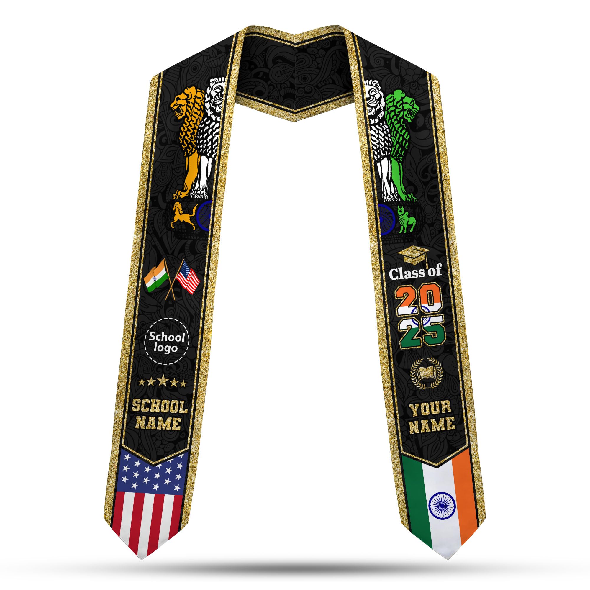 MonkeyVan Personalized India Graduation Stole, Indian Graduation Sash, India Flag Graduation Stole, Class of 2025 Id8